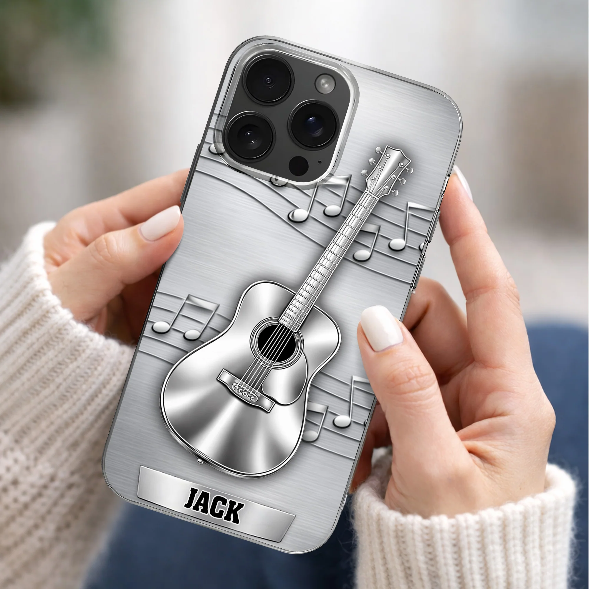 Music Is The Language Of The Soul Metallic Acoustic Guitar - Personalized Clear Phone Case - MUSIC022_PHC - Image 2