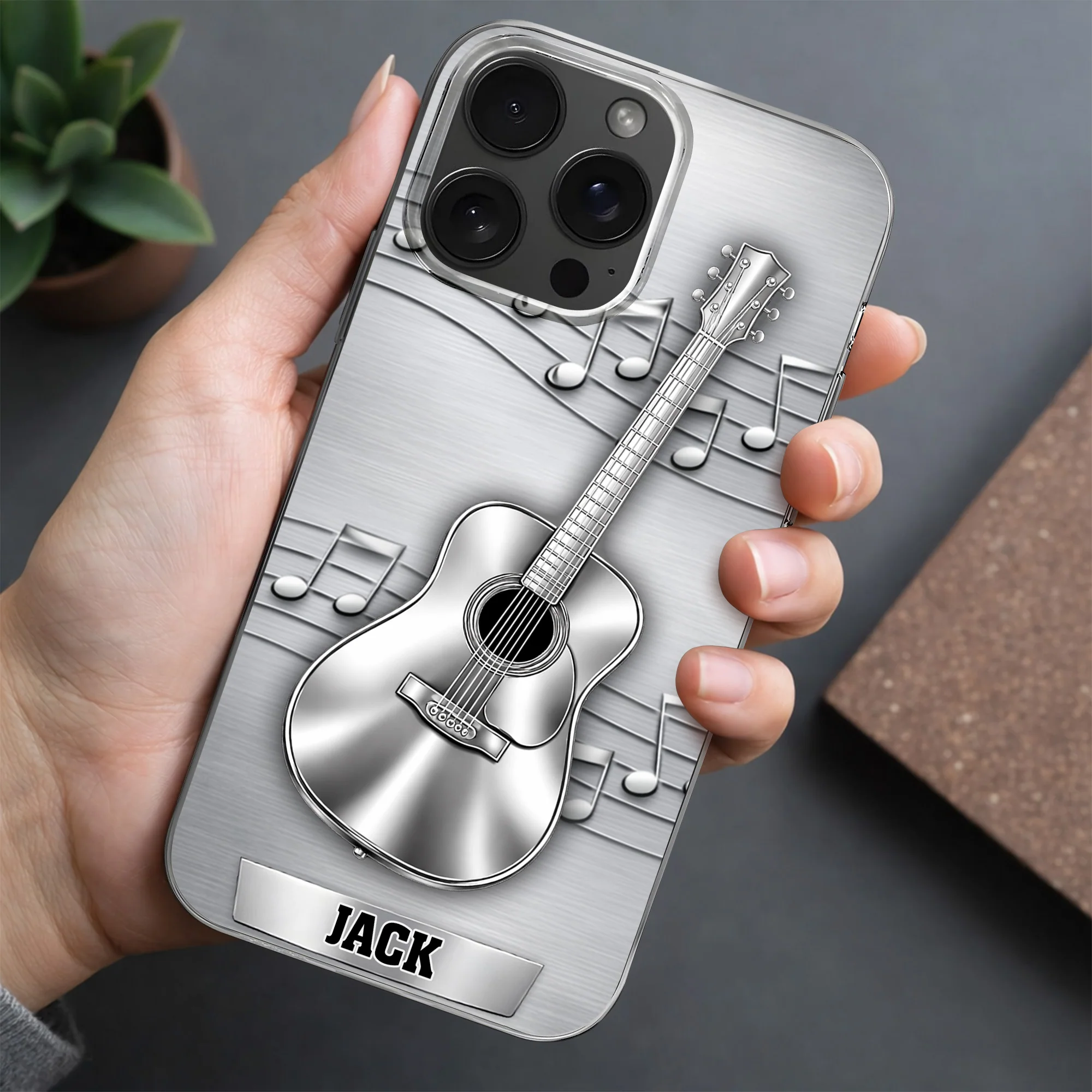 Music Is The Language Of The Soul Metallic Acoustic Guitar - Personalized Clear Phone Case - MUSIC022_PHC - Image 4