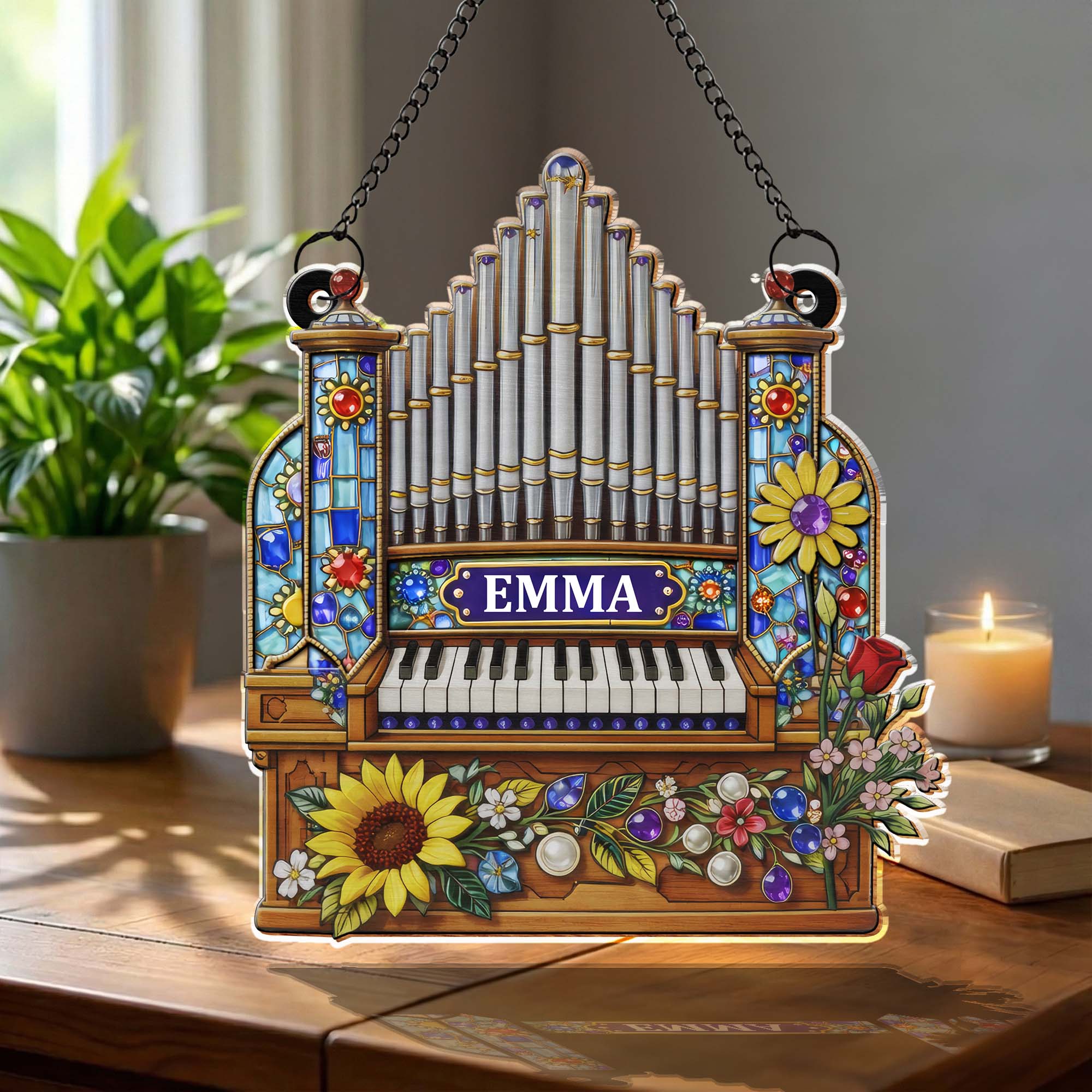 Music Is The Language Of The Soul Pipe Organ And Flowers - Personalized Custom Suncatcher - MUSIC042_CSUN - Image 2