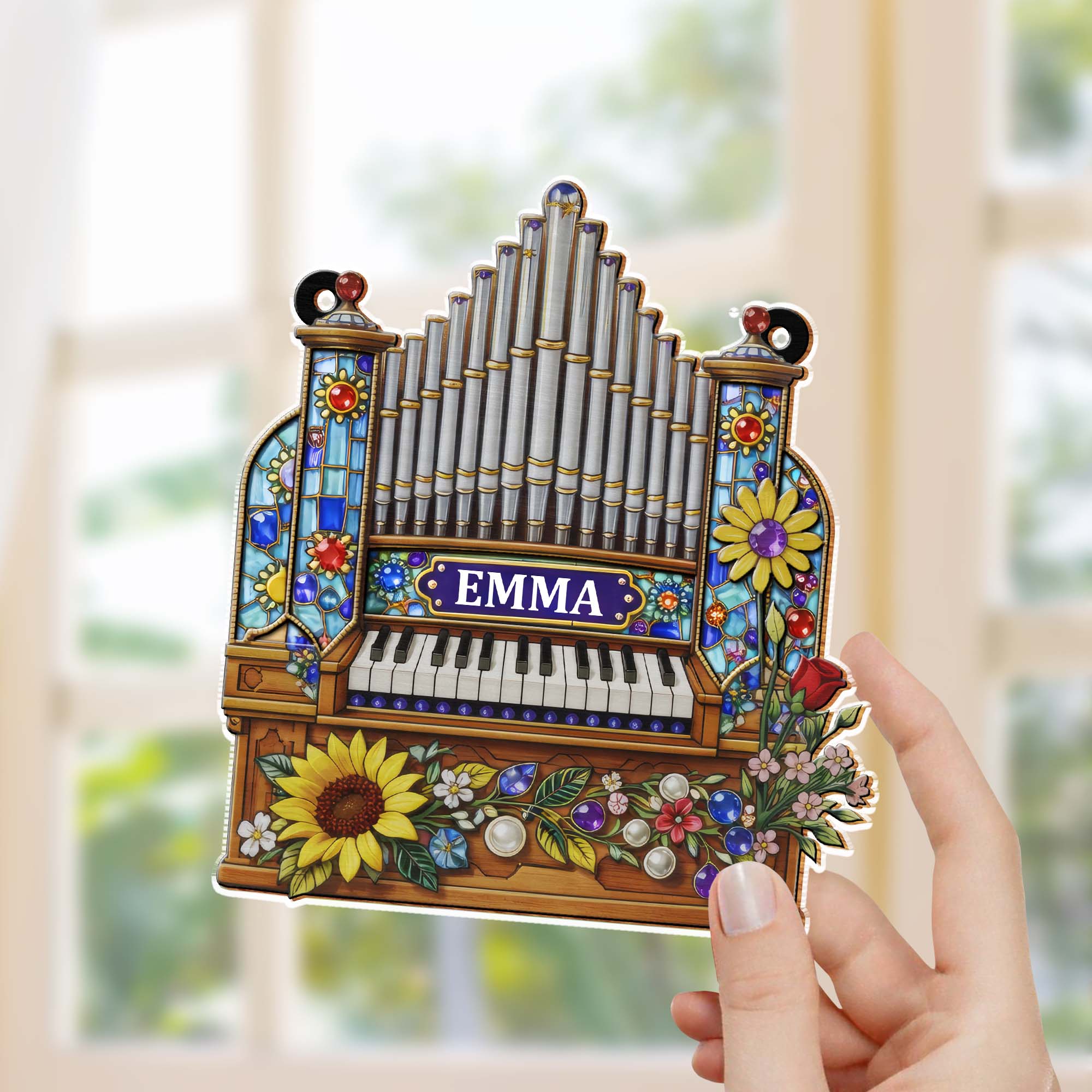 Music Is The Language Of The Soul Pipe Organ And Flowers - Personalized Custom Suncatcher - MUSIC042_CSUN - Image 3