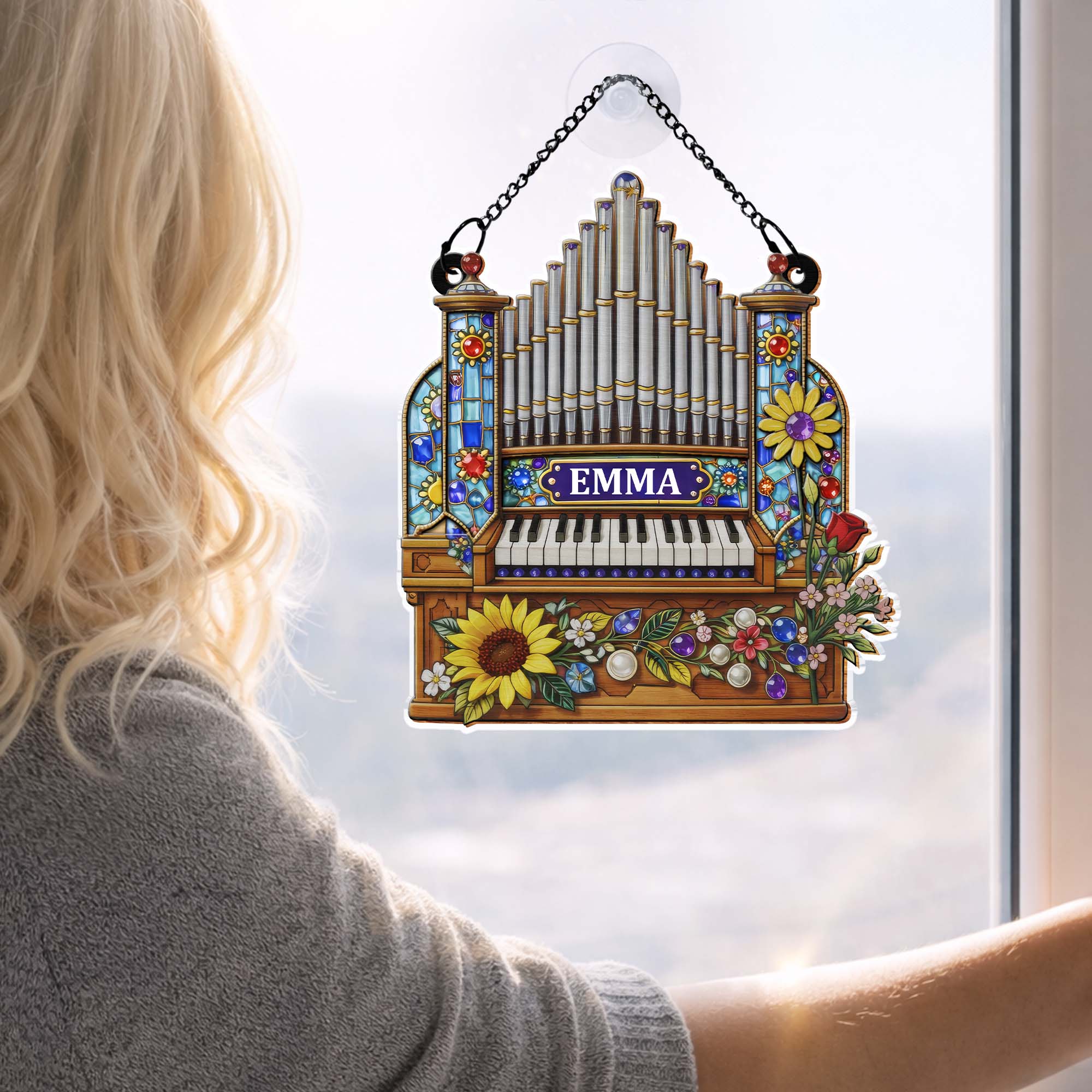 Music Is The Language Of The Soul Pipe Organ And Flowers - Personalized Custom Suncatcher - MUSIC042_CSUN - Image 5