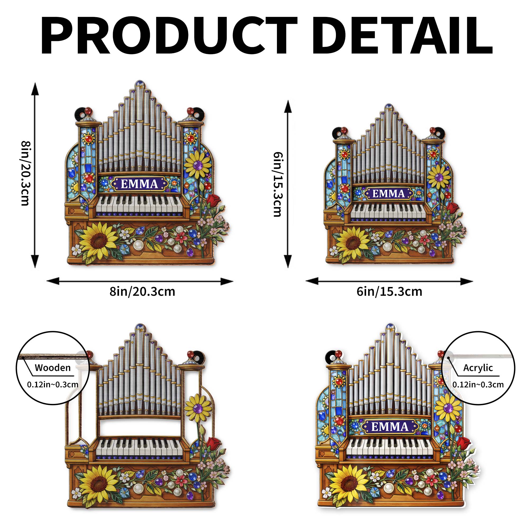 Music Is The Language Of The Soul Pipe Organ And Flowers - Personalized Custom Suncatcher - MUSIC042_CSUN - Image 7