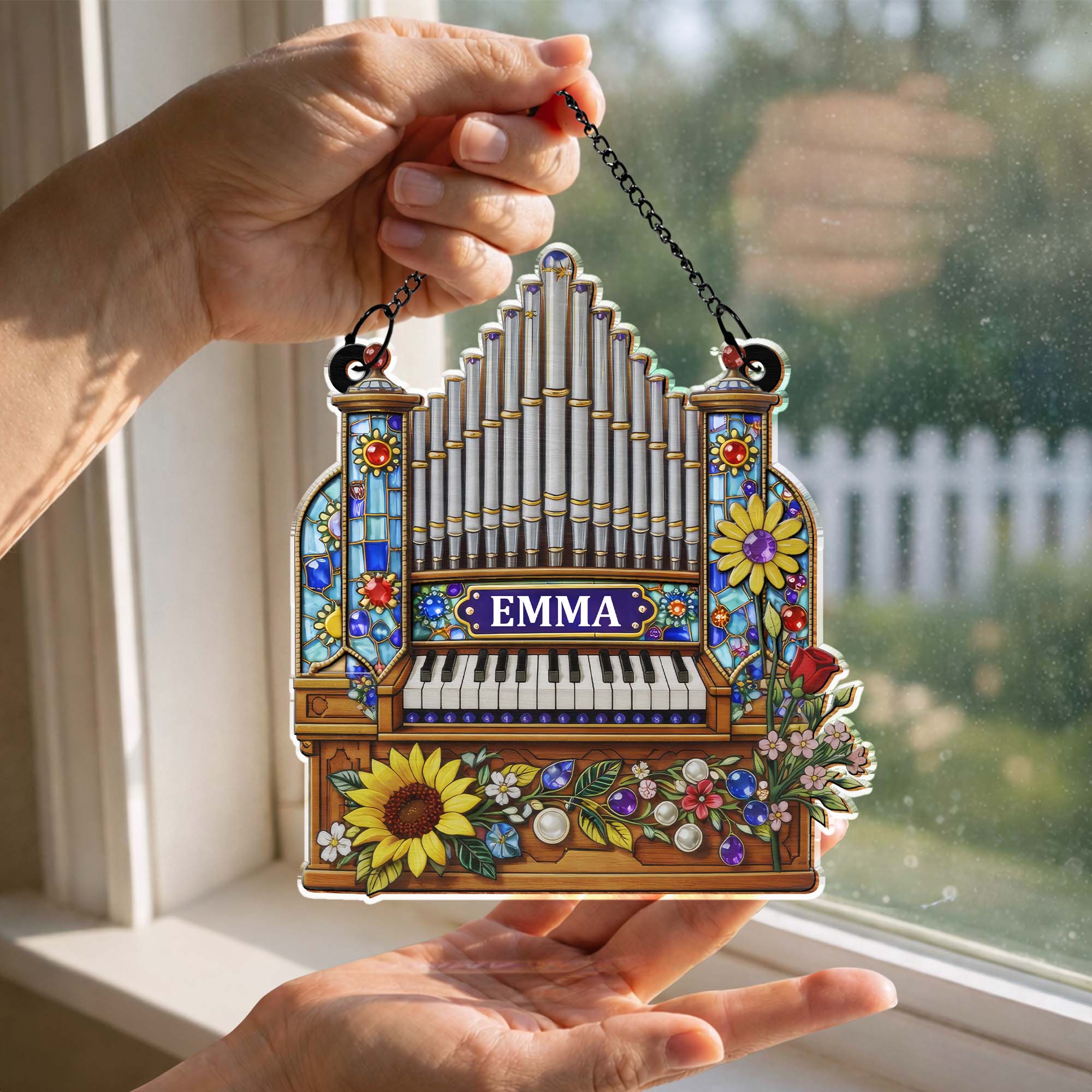 Music Is The Language Of The Soul Pipe Organ And Flowers - Personalized Custom Suncatcher - MUSIC042_CSUN - Image 9