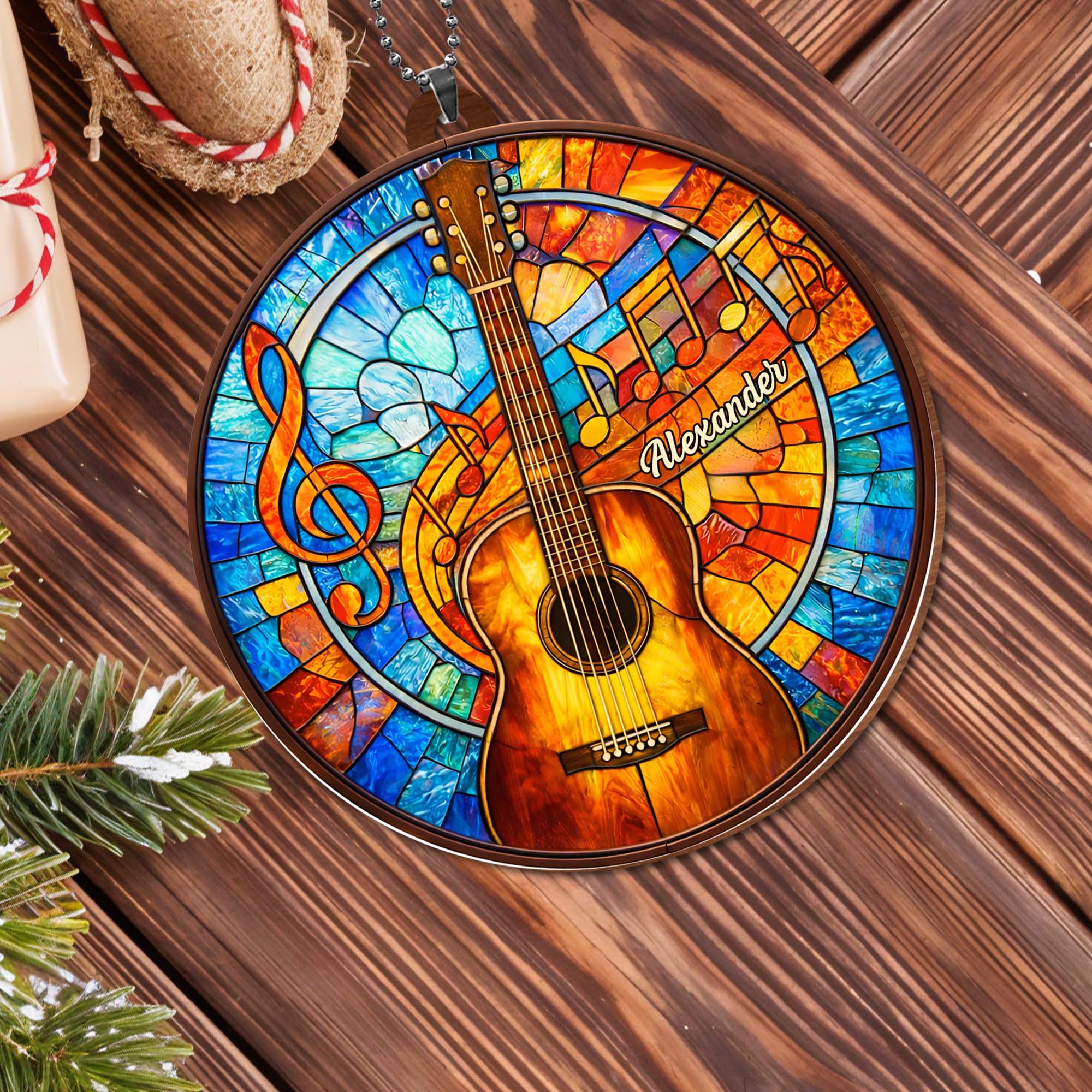 Music Is The Language Of The Soul Stained Glass Guitar And Music Notes - Personalized Custom Wood Ornament, Car Hanging Ornament - MUSIC048_WCA - Image 10