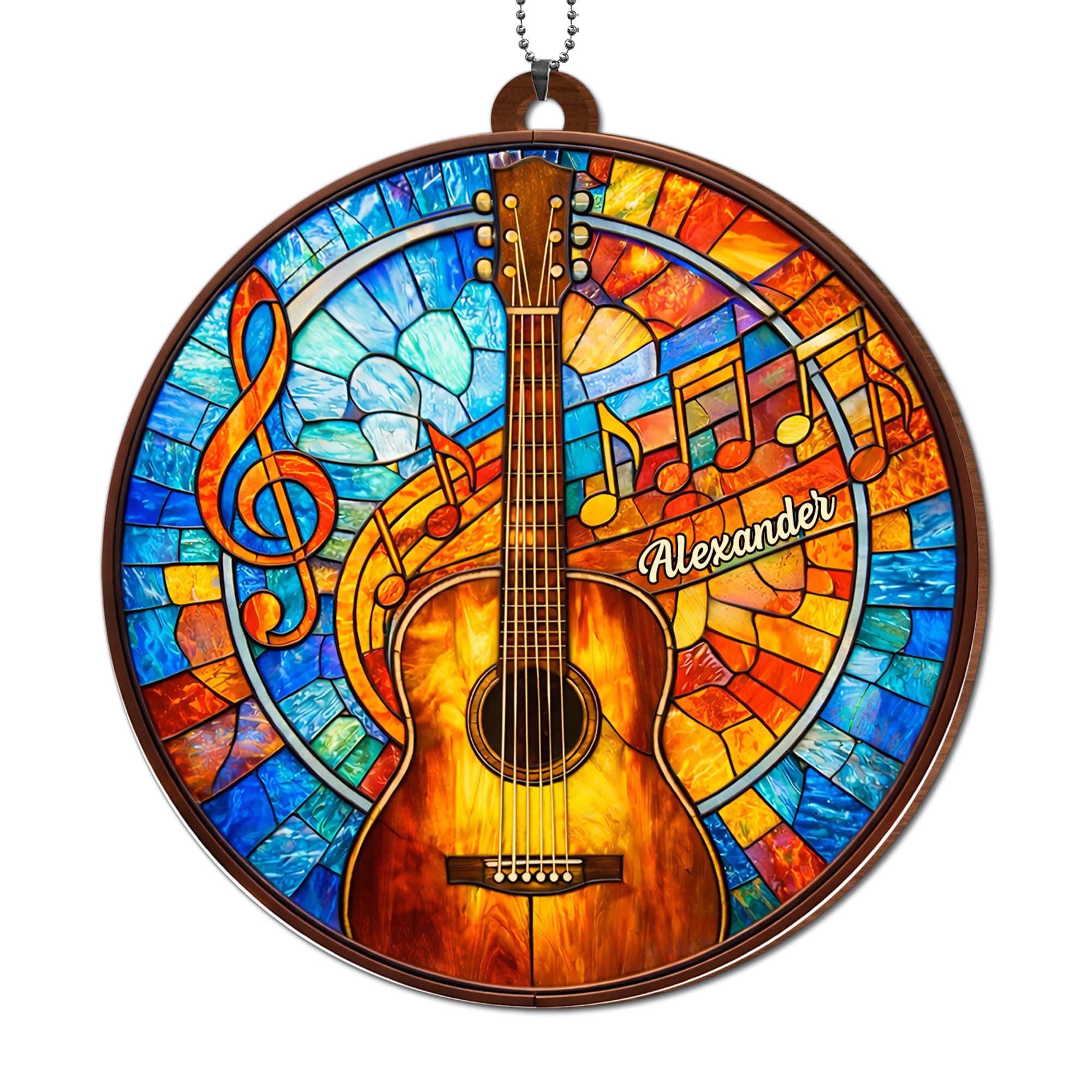Music Is The Language Of The Soul Stained Glass Guitar And Music Notes - Personalized Custom Wood Ornament, Car Hanging Ornament - MUSIC048_WCA - Image 11