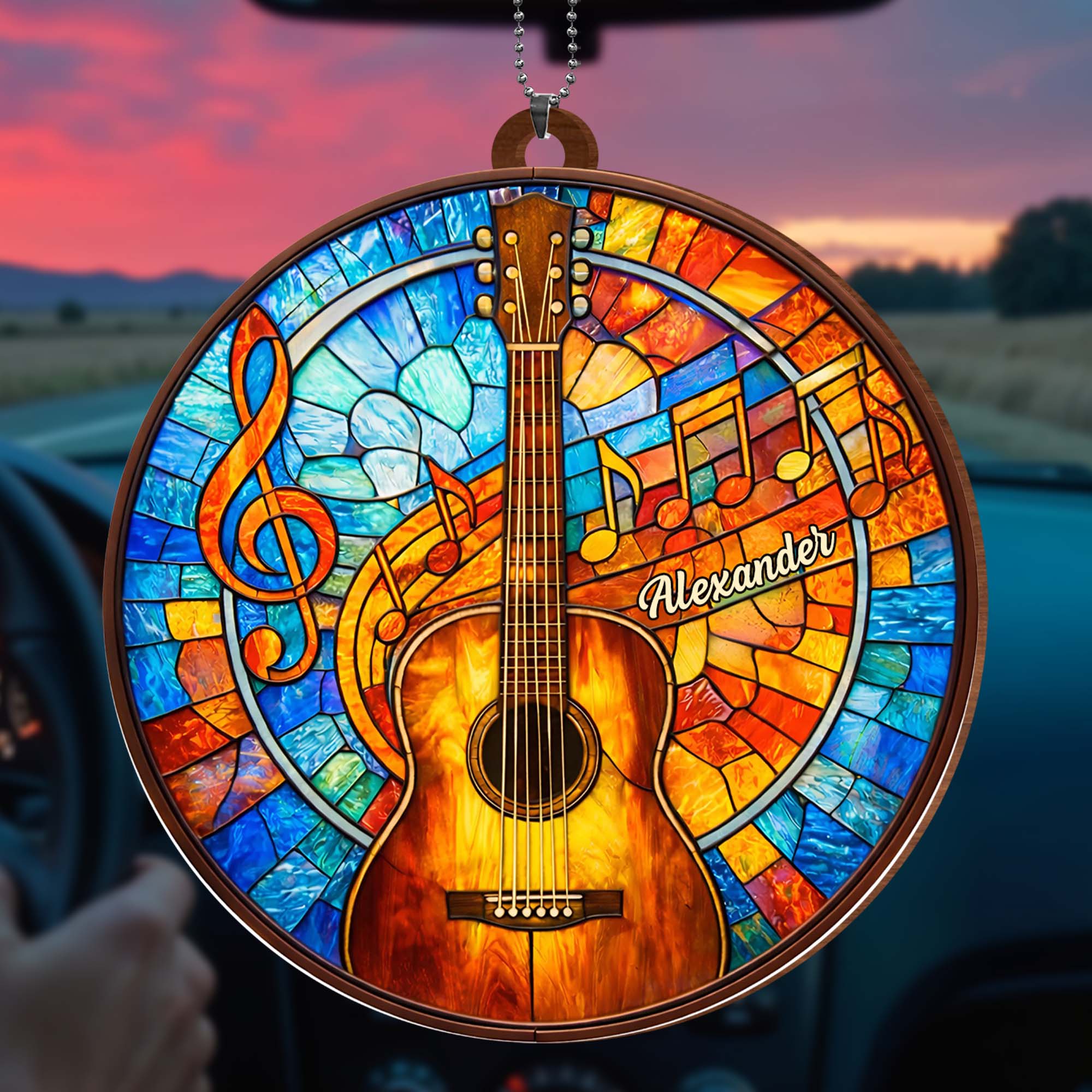 Music Is The Language Of The Soul Stained Glass Guitar And Music Notes - Personalized Custom Wood Ornament, Car Hanging Ornament - MUSIC048_WCA - Image 2