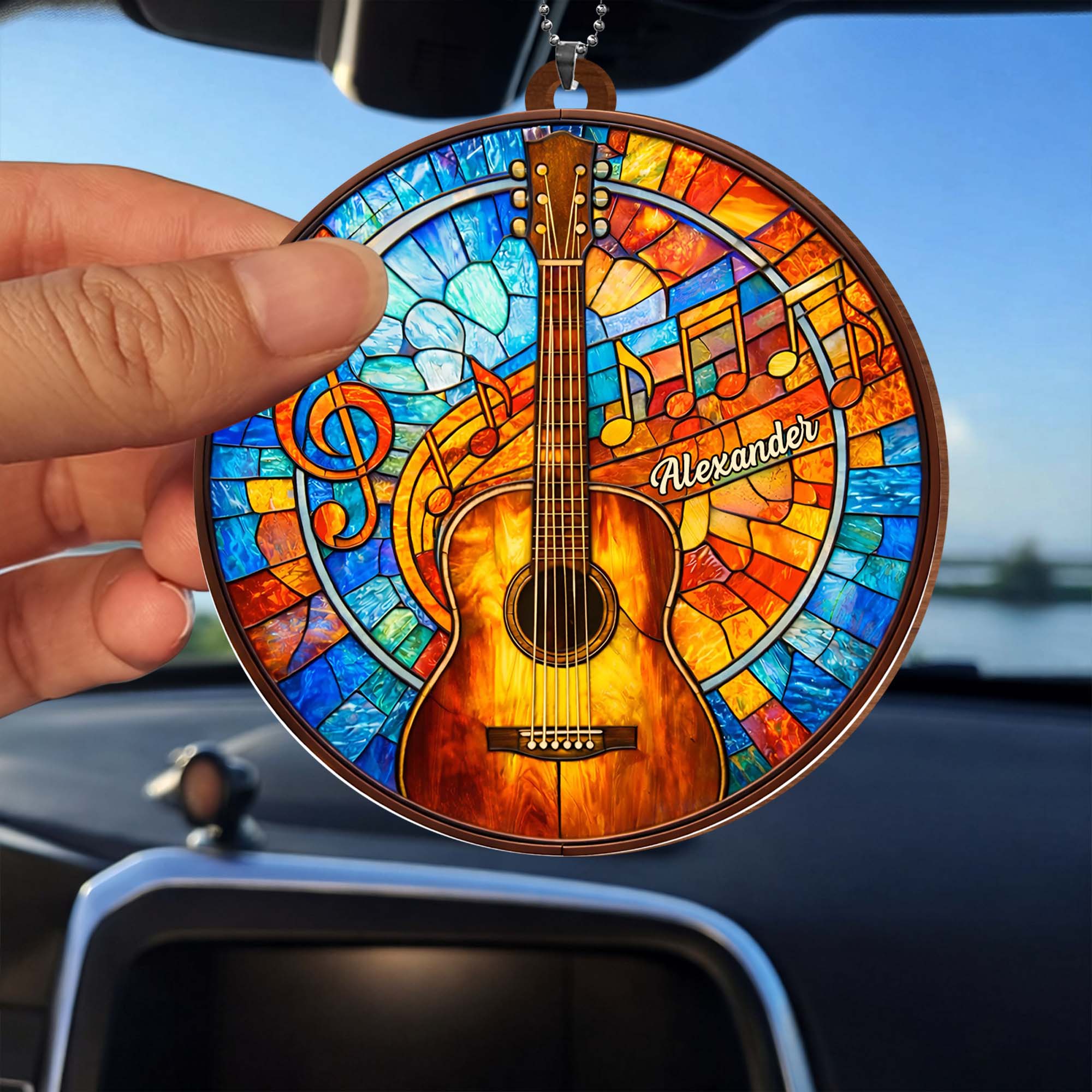 Music Is The Language Of The Soul Stained Glass Guitar And Music Notes - Personalized Custom Wood Ornament, Car Hanging Ornament - MUSIC048_WCA - Image 3
