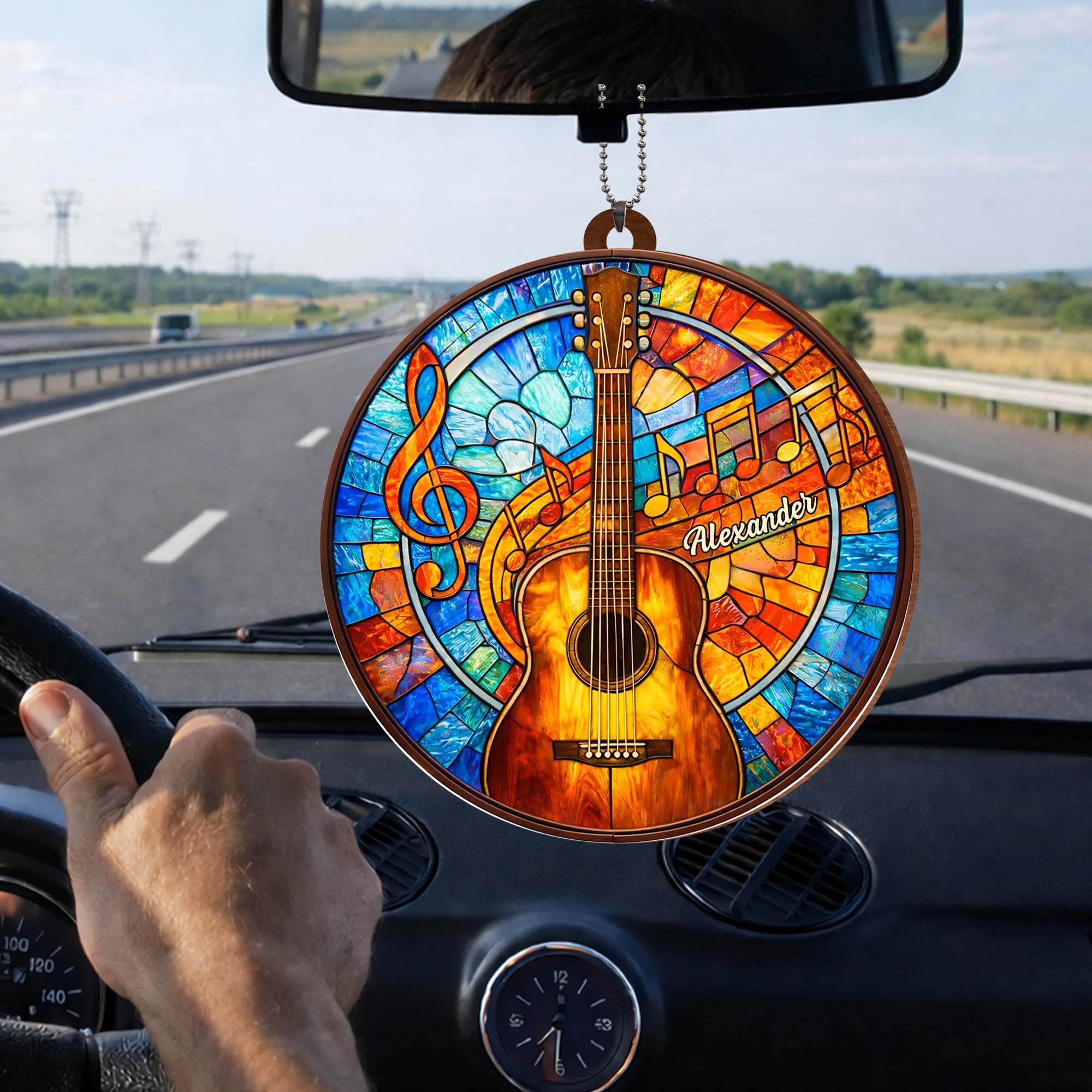 Music Is The Language Of The Soul Stained Glass Guitar And Music Notes - Personalized Custom Wood Ornament, Car Hanging Ornament - MUSIC048_WCA - Image 4