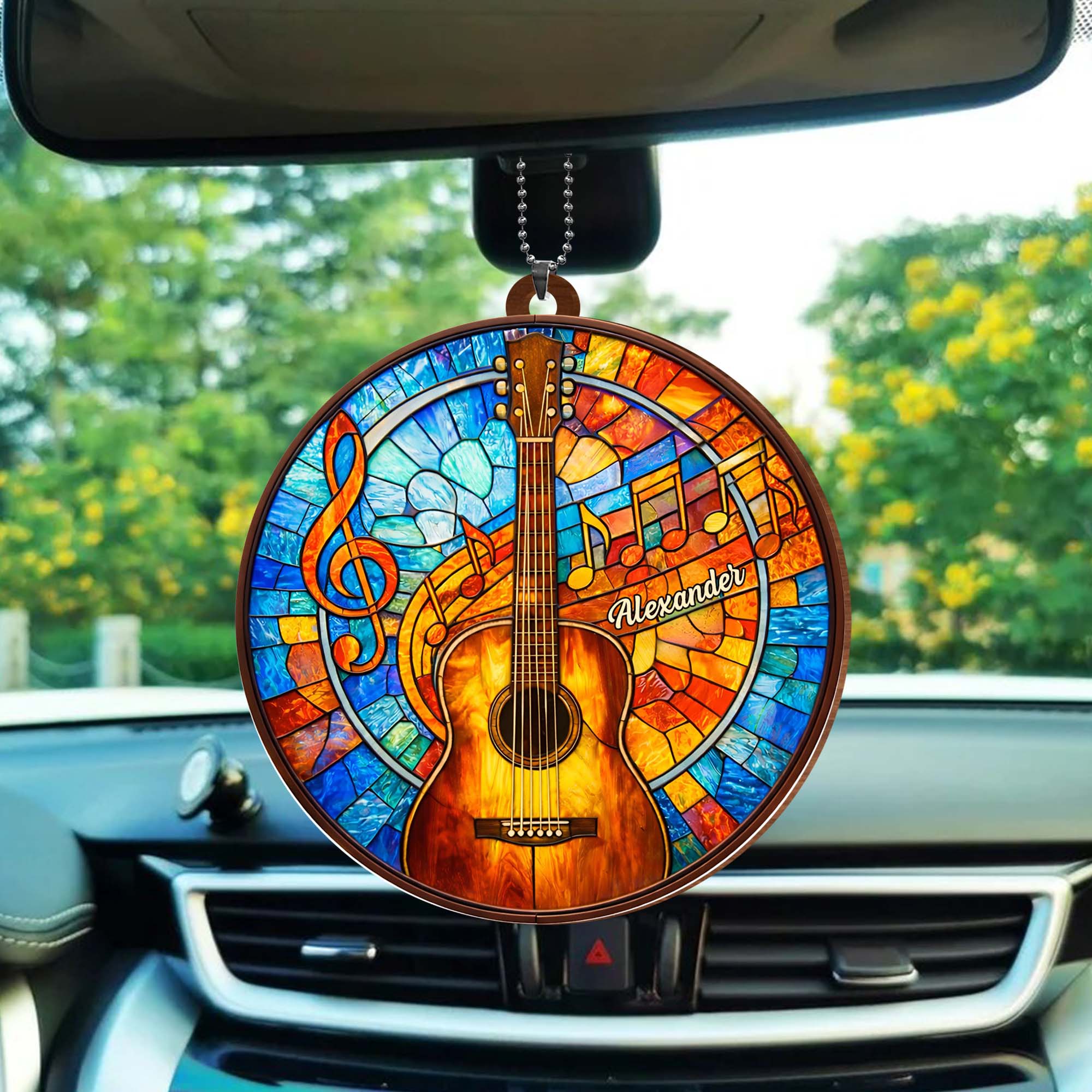 Music Is The Language Of The Soul Stained Glass Guitar And Music Notes - Personalized Custom Wood Ornament, Car Hanging Ornament - MUSIC048_WCA - Image 5