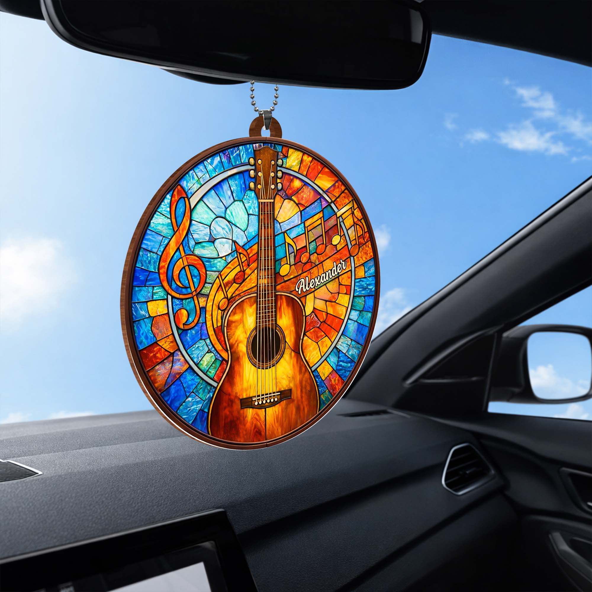 Music Is The Language Of The Soul Stained Glass Guitar And Music Notes - Personalized Custom Wood Ornament, Car Hanging Ornament - MUSIC048_WCA - Image 6