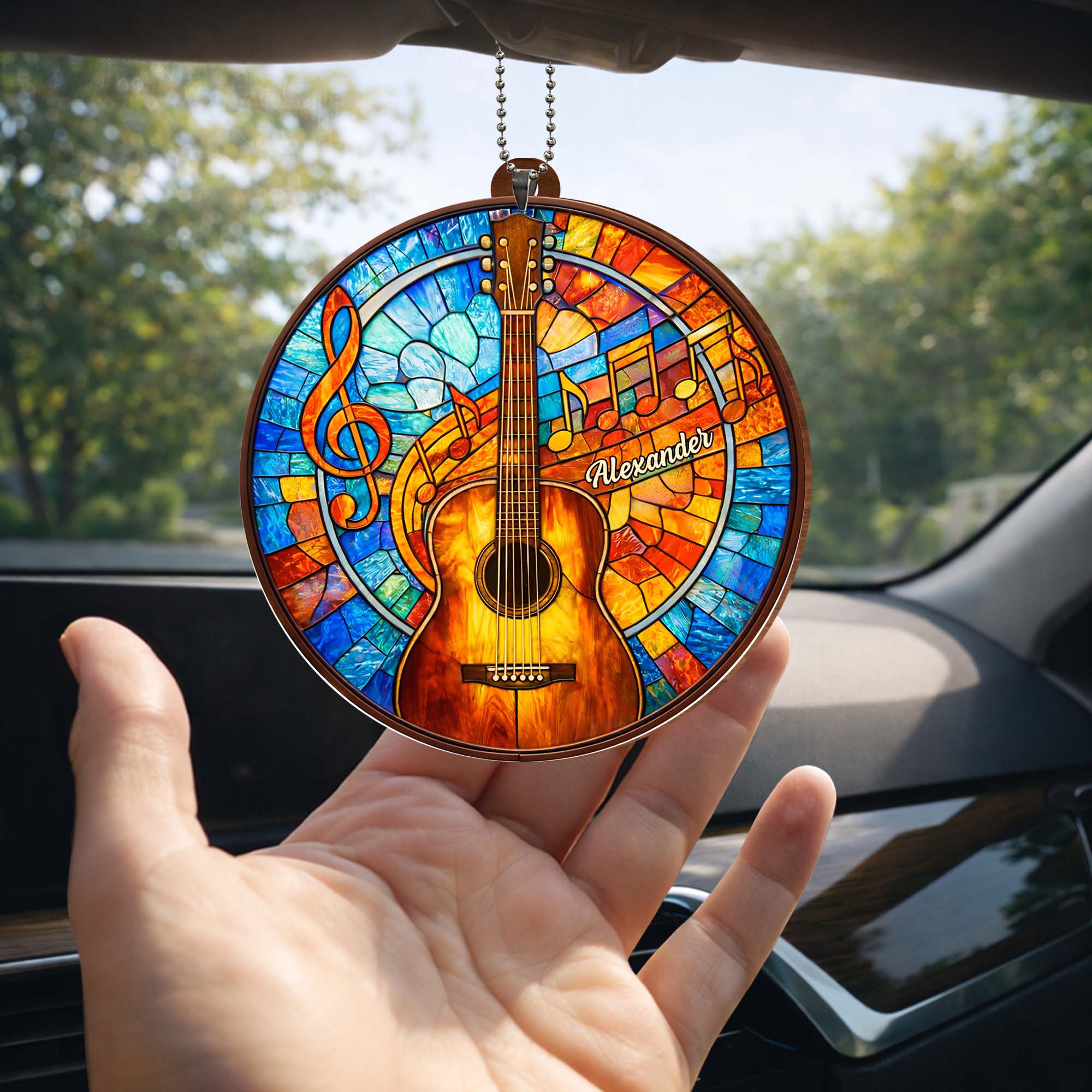 Music Is The Language Of The Soul Stained Glass Guitar And Music Notes - Personalized Custom Wood Ornament, Car Hanging Ornament - MUSIC048_WCA - Image 7