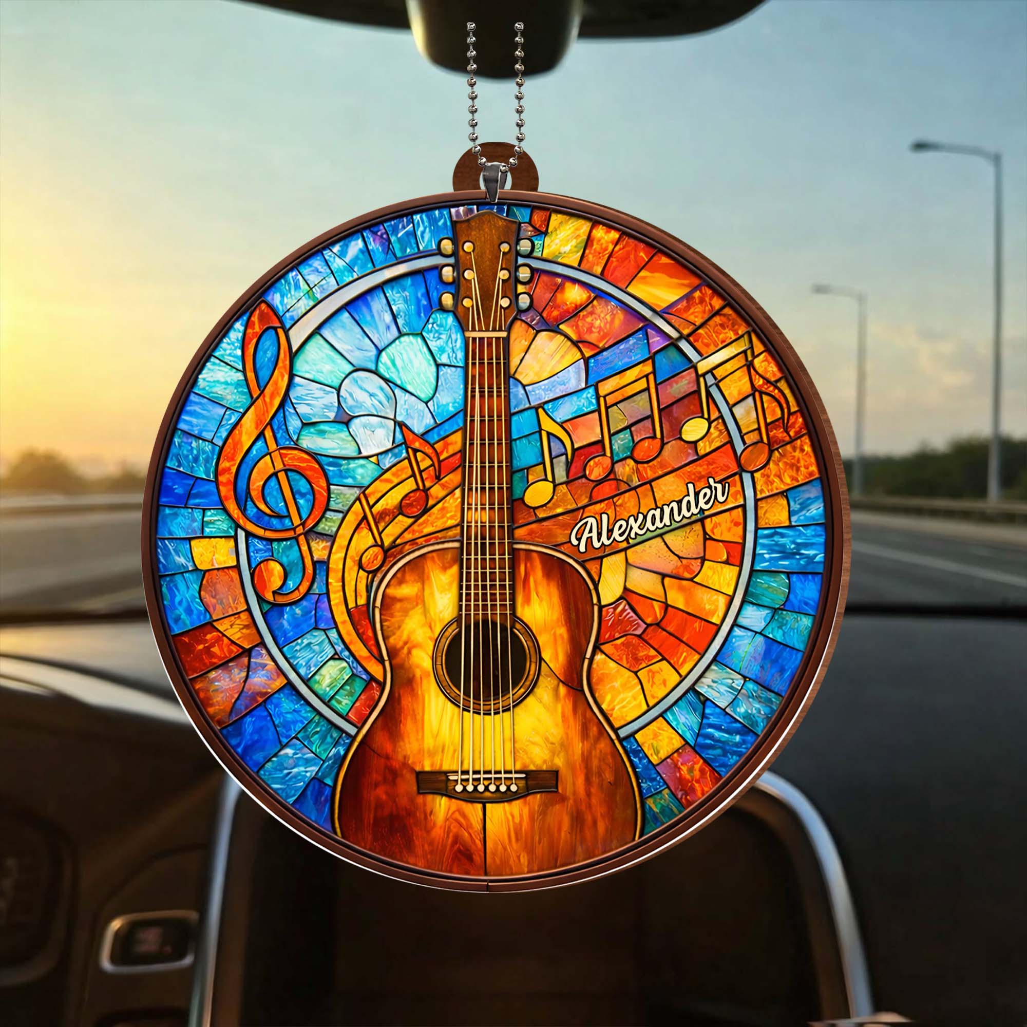 Music Is The Language Of The Soul Stained Glass Guitar And Music Notes - Personalized Custom Wood Ornament, Car Hanging Ornament - MUSIC048_WCA - Image 8
