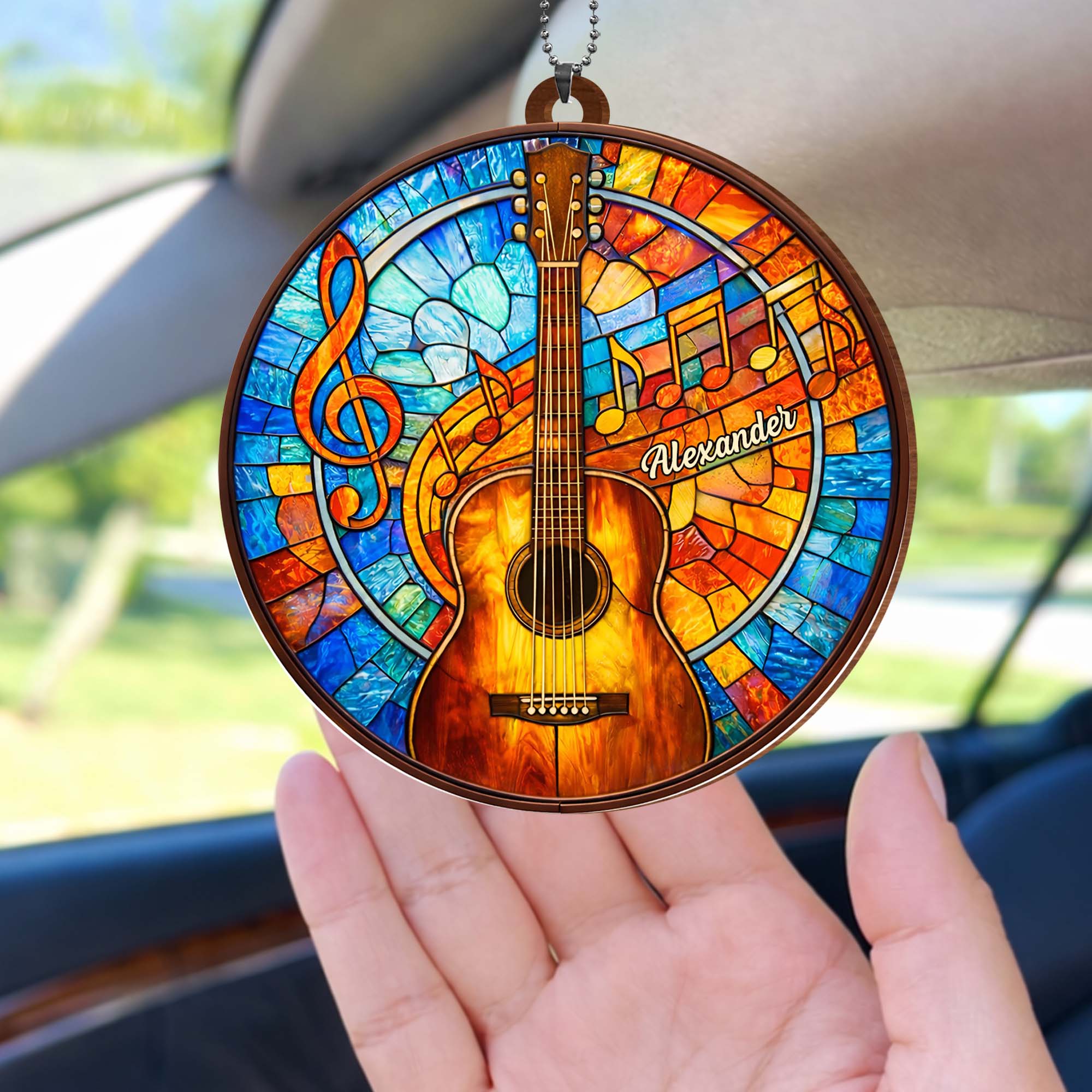 Music Is The Language Of The Soul Stained Glass Guitar And Music Notes - Personalized Custom Wood Ornament, Car Hanging Ornament - MUSIC048_WCA - Image 9