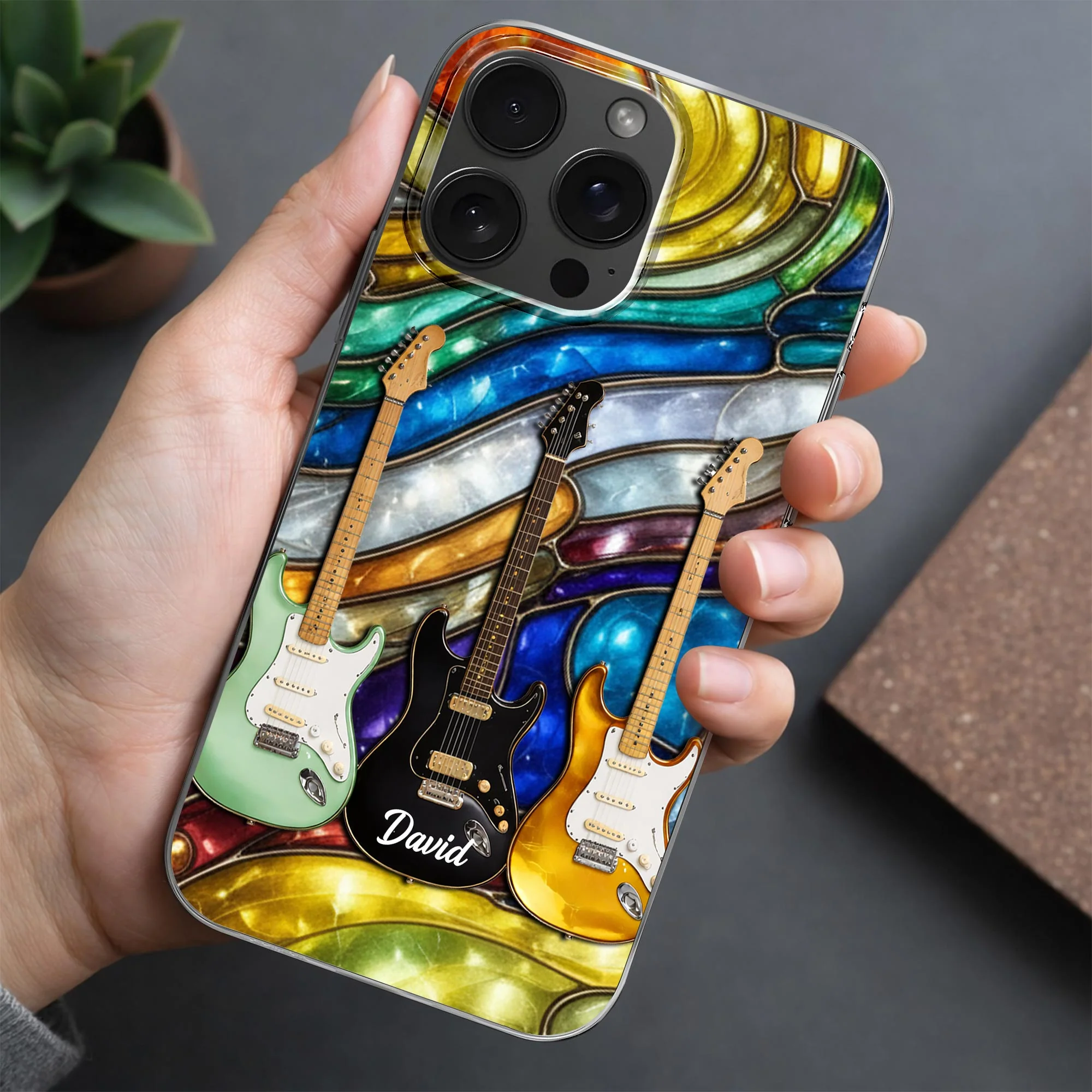 Music Is The Soul Of The Universe Stained Glass Electric Guitars Design - Personalized Clear Phone Case - MUSIC041_PHC - Image 5