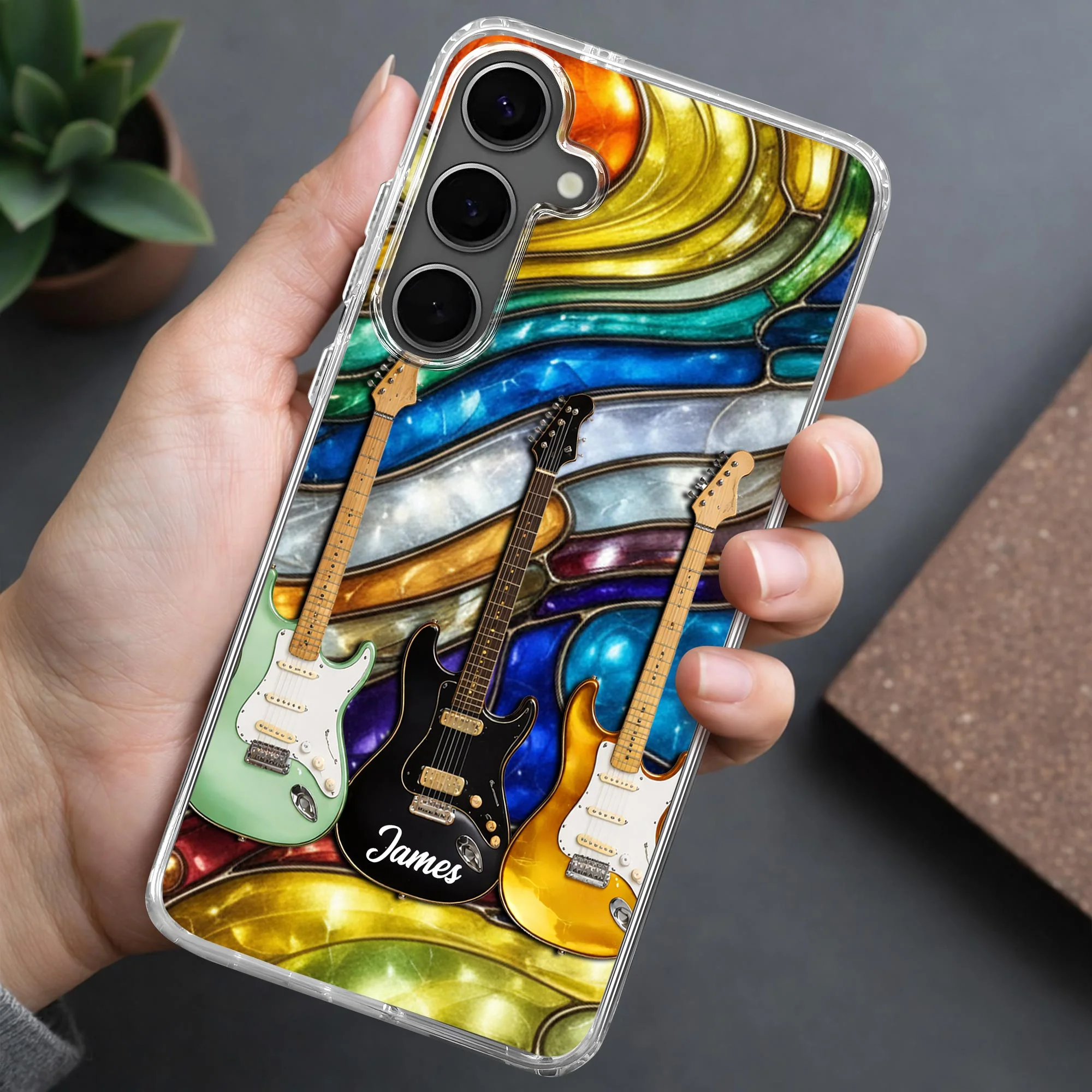 Music Is The Soul Of The Universe Stained Glass Electric Guitars Design - Personalized Clear Phone Case - MUSIC041_PHC - Image 9