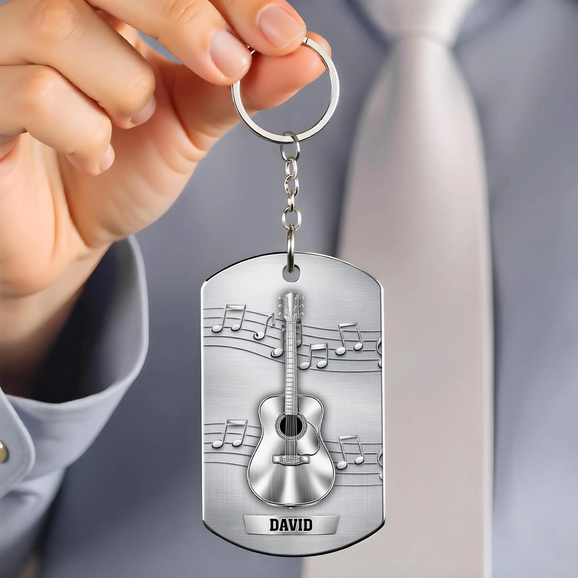 Music Is The Sound Of The Soul Acoustic Guitar And Notes - Personalized Stainless Steel Keychain - MUSIC022_KCX - Image 2