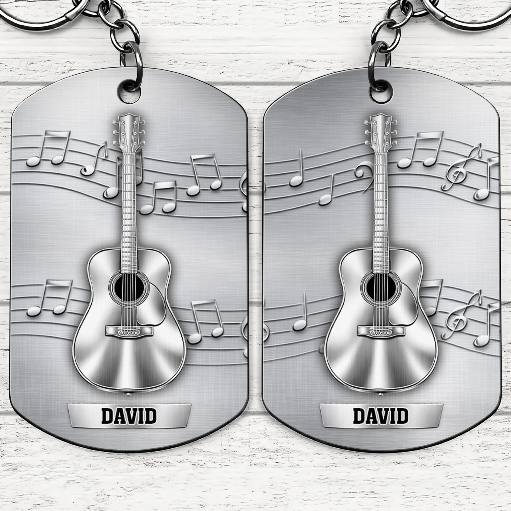 Music Is The Sound Of The Soul Acoustic Guitar And Notes - Personalized Stainless Steel Keychain - MUSIC022_KCX - Image 3