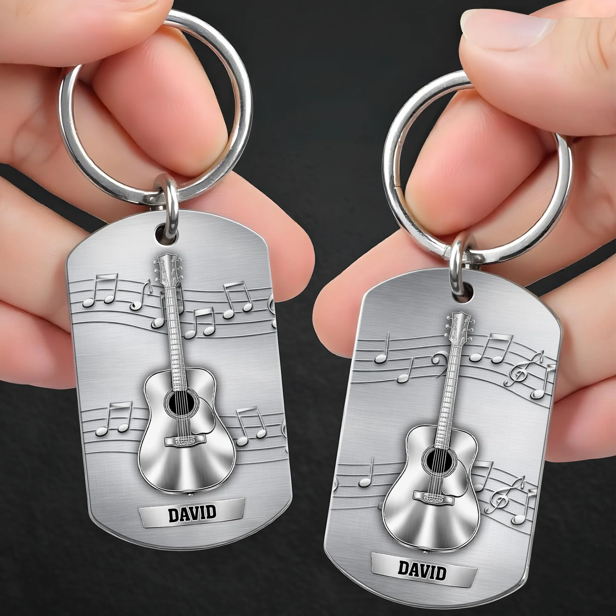 Music Is The Sound Of The Soul Acoustic Guitar And Notes - Personalized Stainless Steel Keychain - MUSIC022_KCX - Image 4
