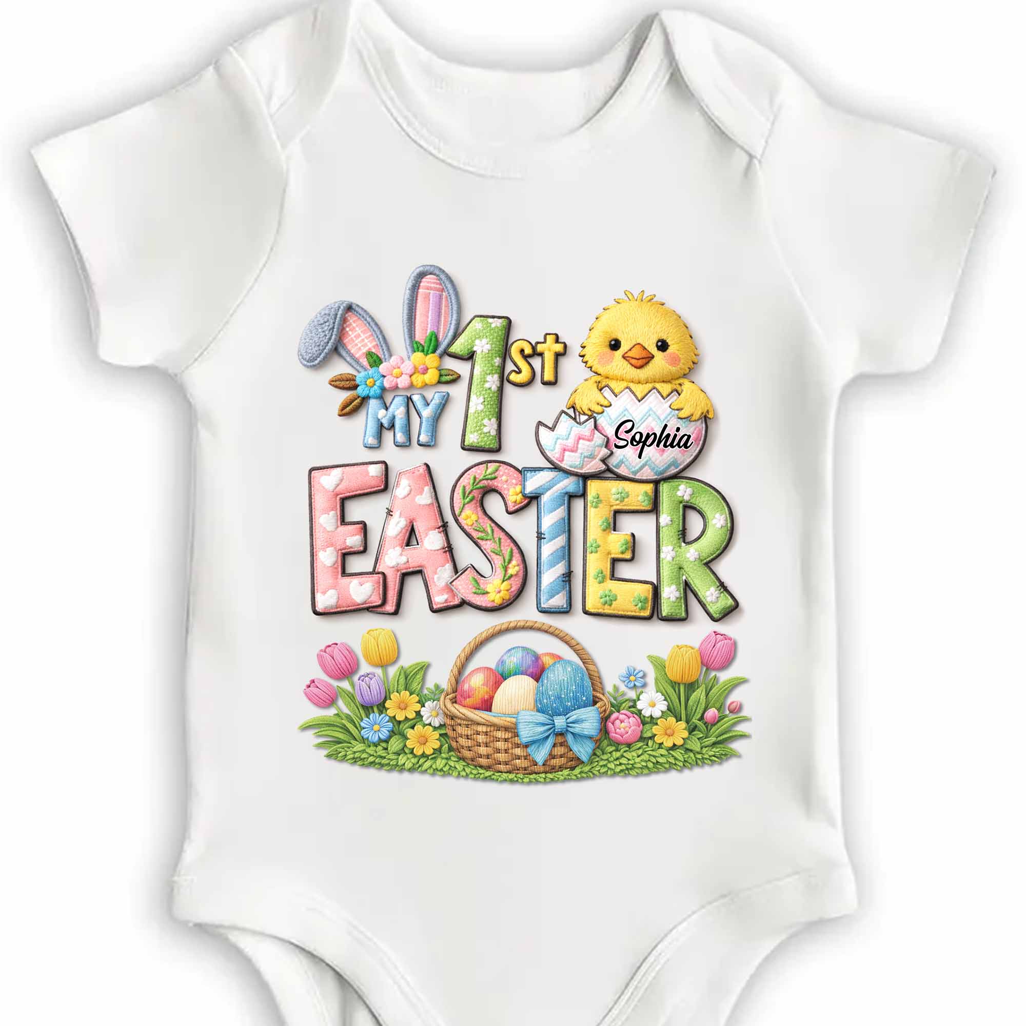 My 1st Easter With Cute Chick Bunny Ears And Egg Basket - Personalized Custom Baby Onesie - KID546_ONES - Image 4