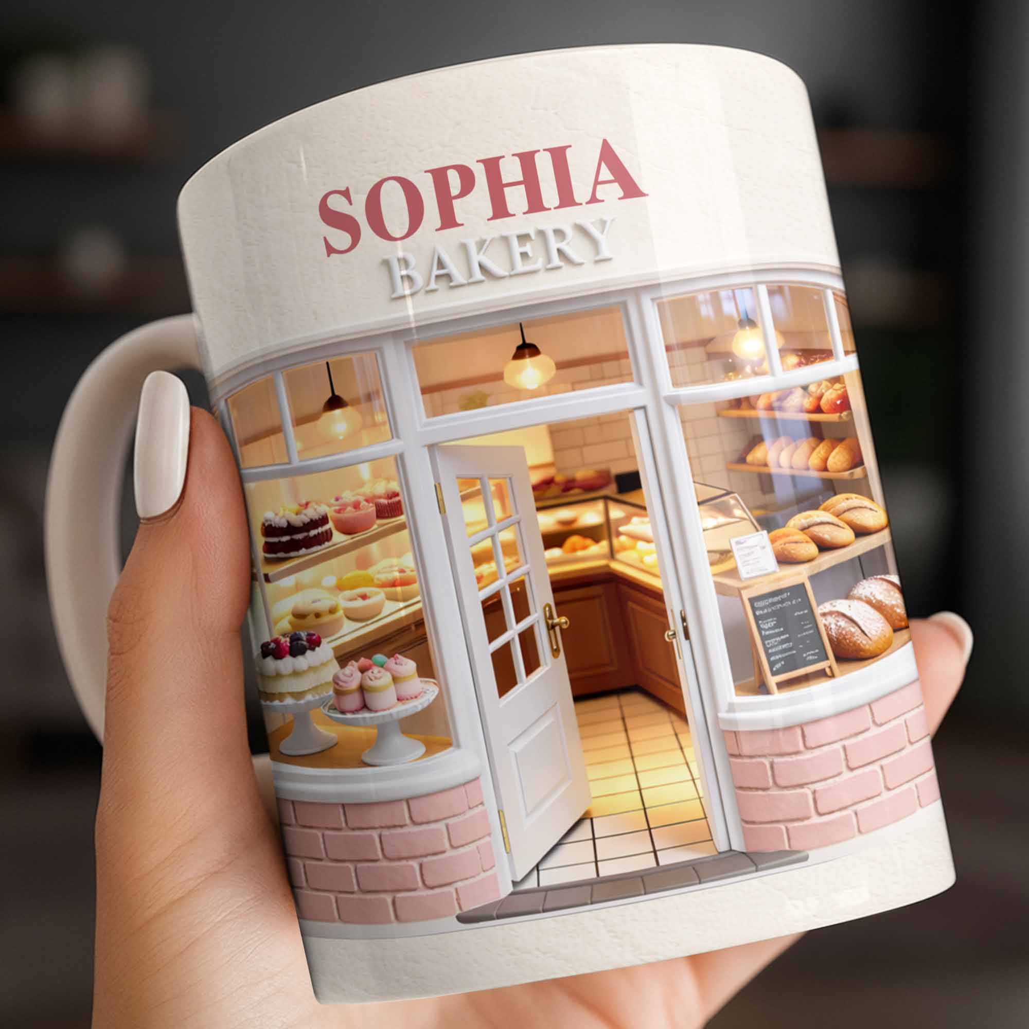 My Bakery Custom Storefront With Cakes And Bread - Personalized Custom Coffee Mug - HOB132_MG - Image 3