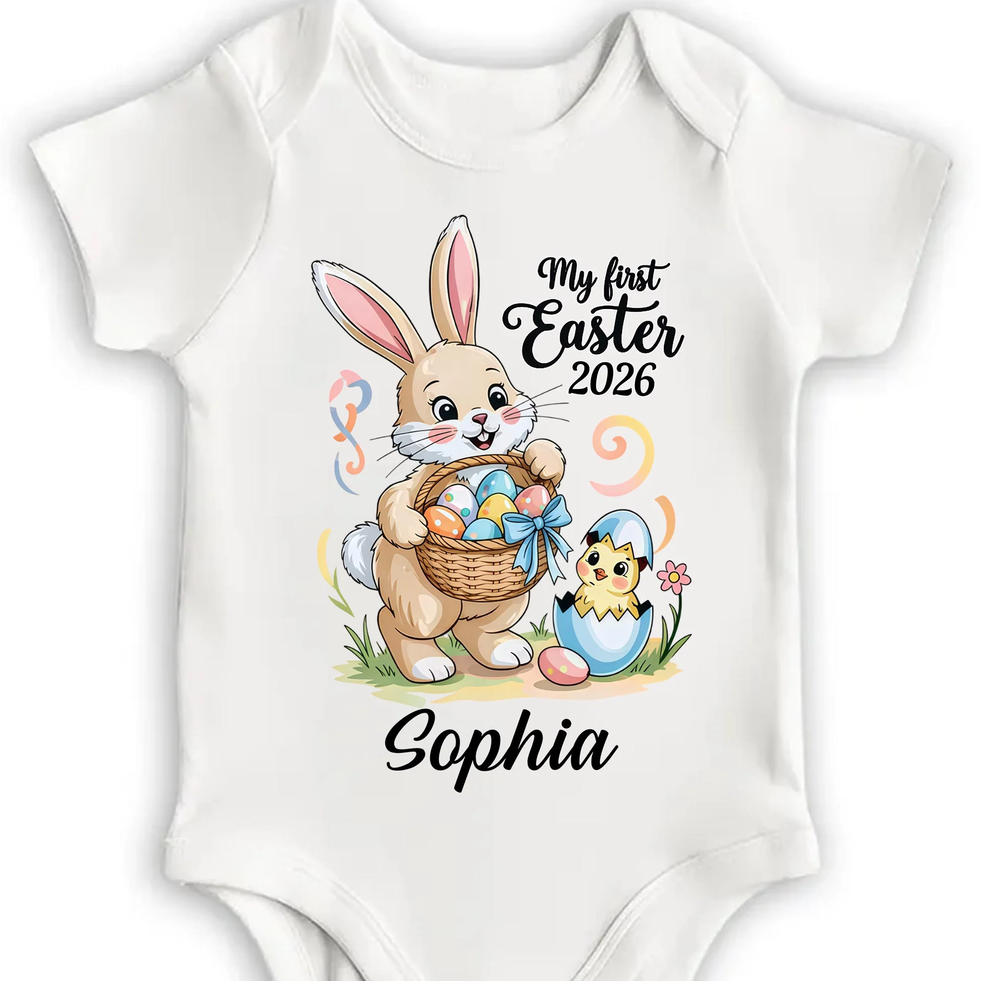 My First Easter Bunny With Basket And Chick Personalized Design - Personalized Custom Baby Onesie - KID543_ONES - Image 4