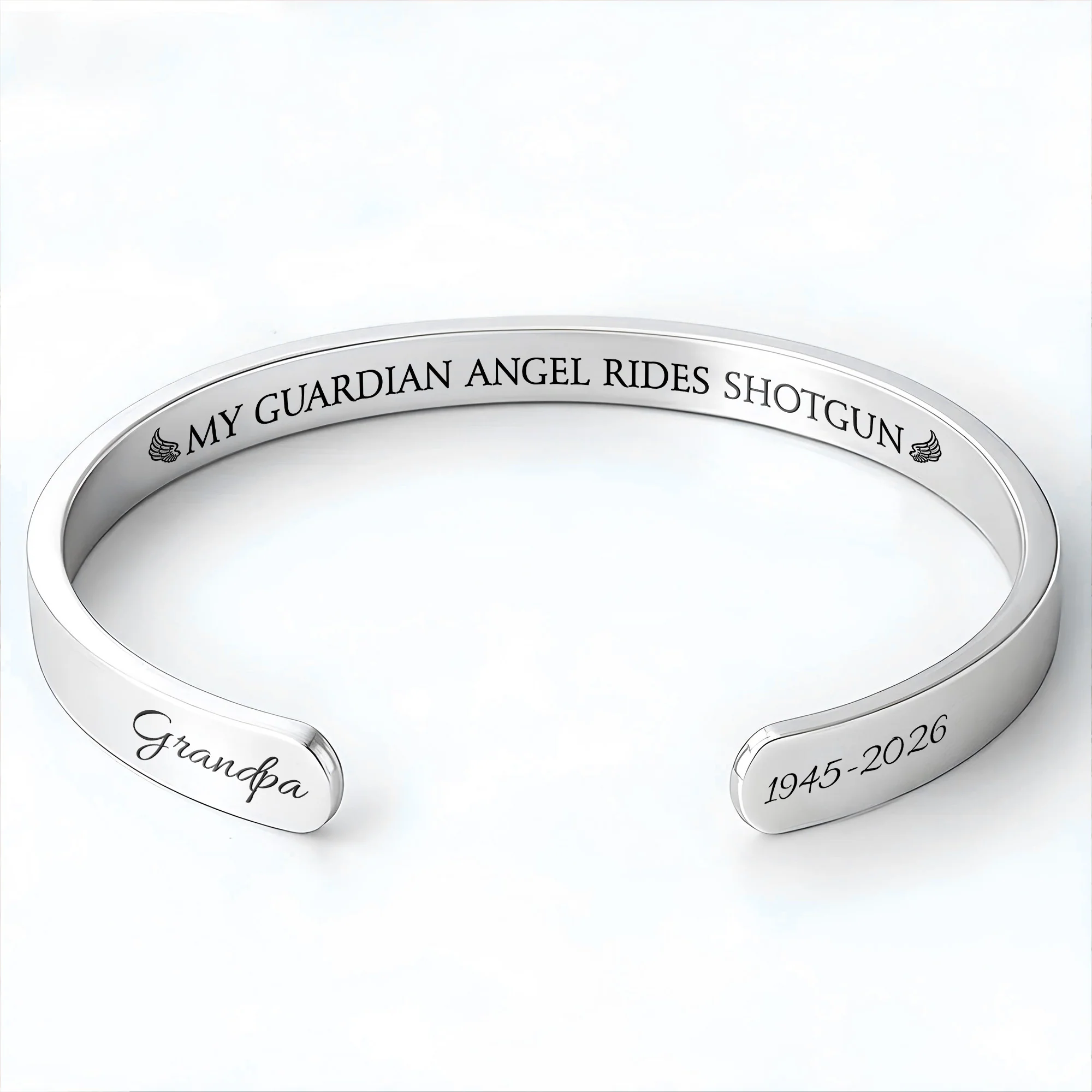 My Guardian Angel Rides Shotgun Memorial Bracelet With Angel Wings - Personalized Custom Bracelet Cuff - HME498_BCUF - Image 10