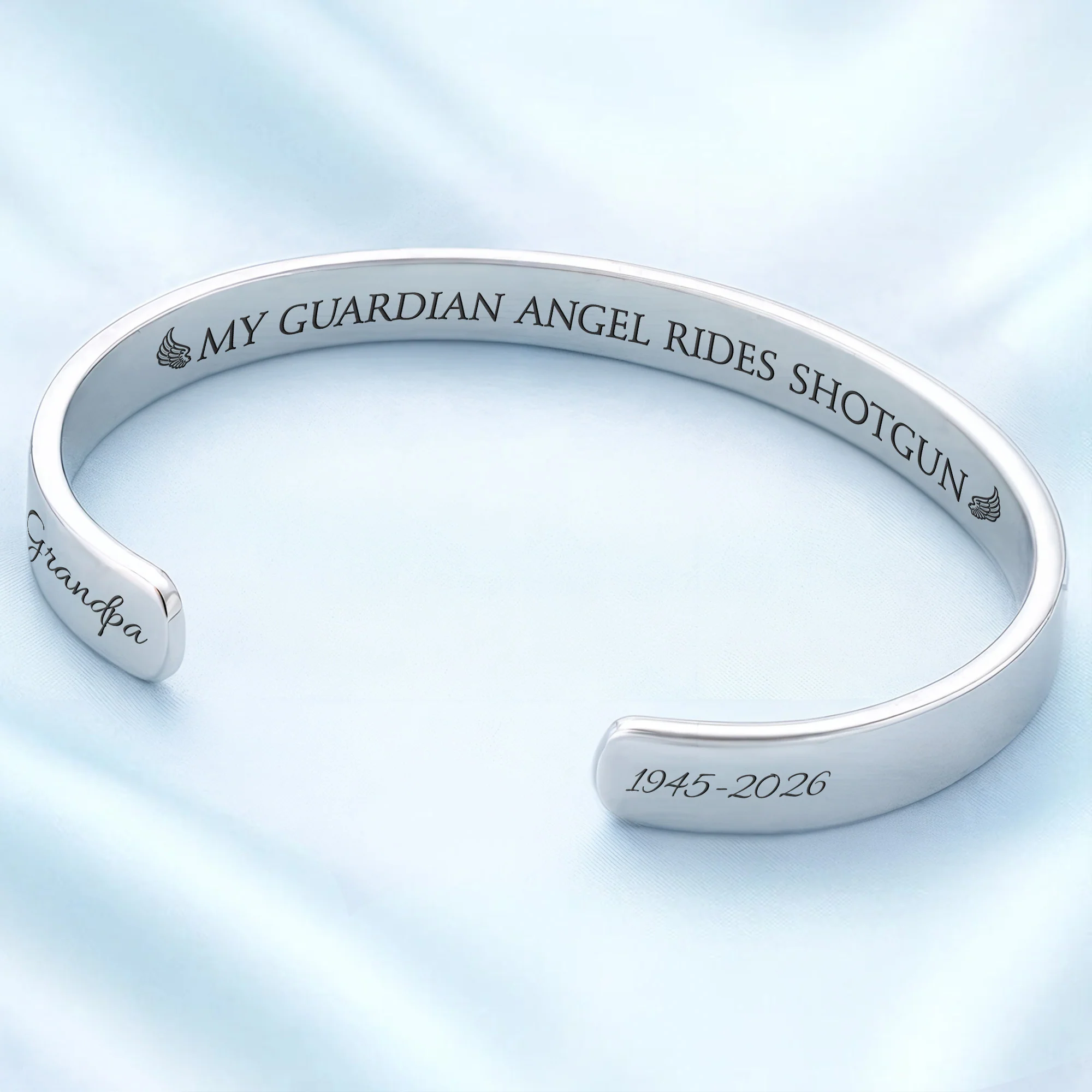 My Guardian Angel Rides Shotgun Memorial Bracelet With Angel Wings - Personalized Custom Bracelet Cuff - HME498_BCUF - Image 7