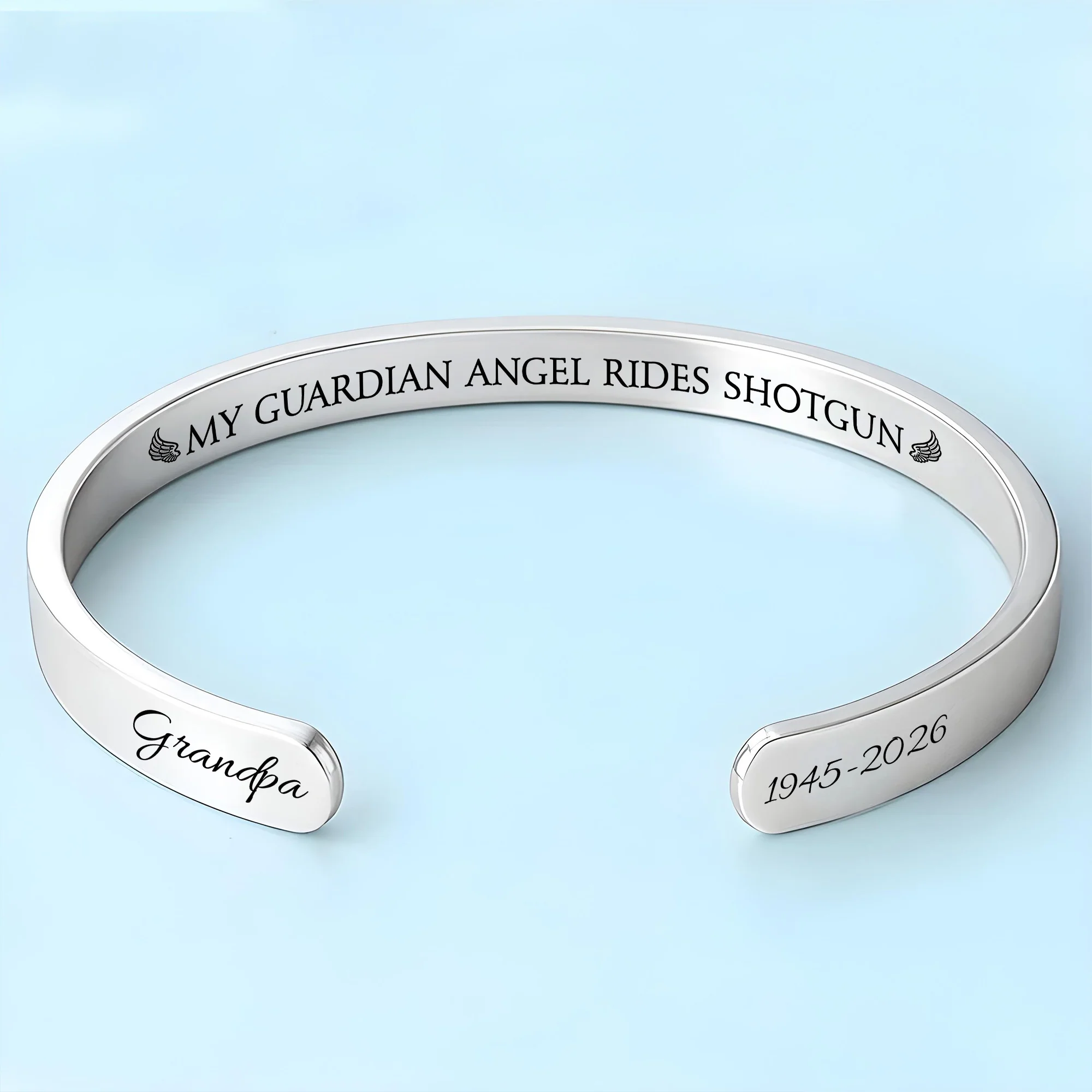 My Guardian Angel Rides Shotgun Memorial Bracelet With Angel Wings - Personalized Custom Bracelet Cuff - HME498_BCUF - Image 9