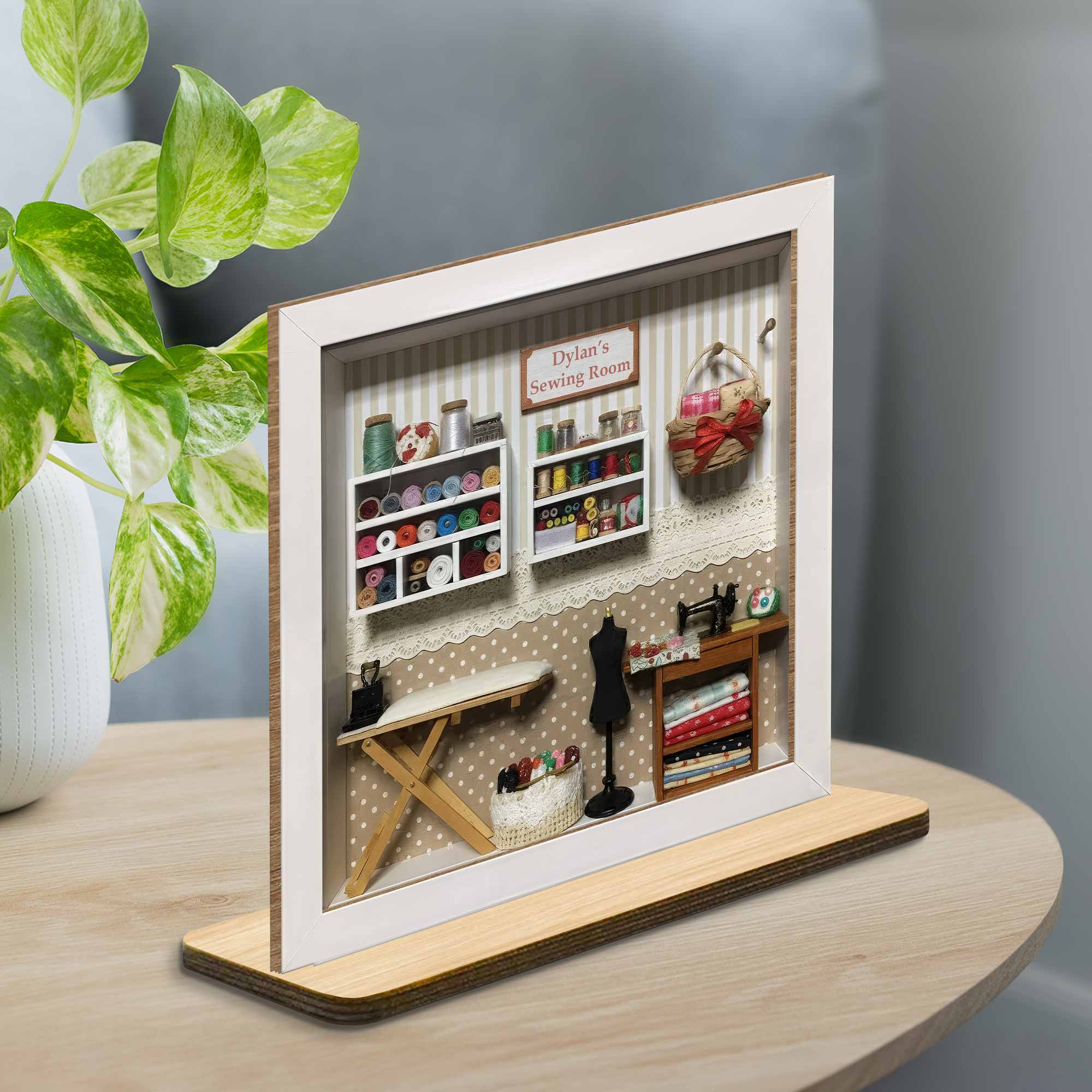 My Sewing Room With Miniature Sewing Machine And Thread Spools - Personalized Custom 2-Layer Wood Plaque With Flat Base - HAND023_WPLA - Image 3