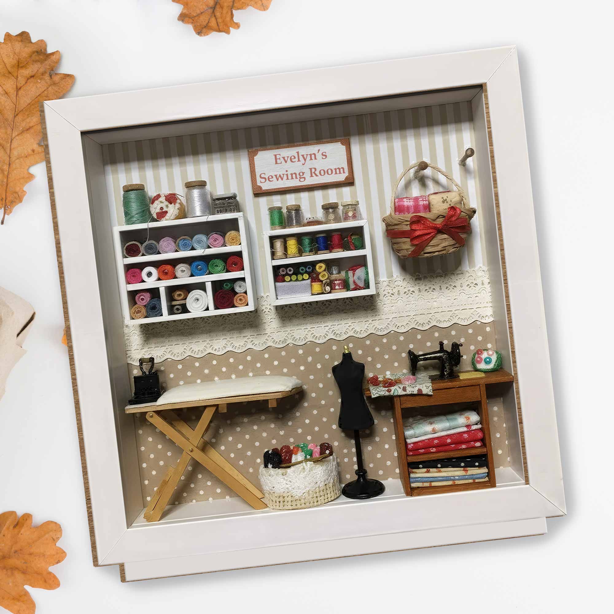 My Sewing Room With Miniature Sewing Machine And Thread Spools - Personalized Custom 2-Layer Wood Plaque With Flat Base - HAND023_WPLA - Image 4