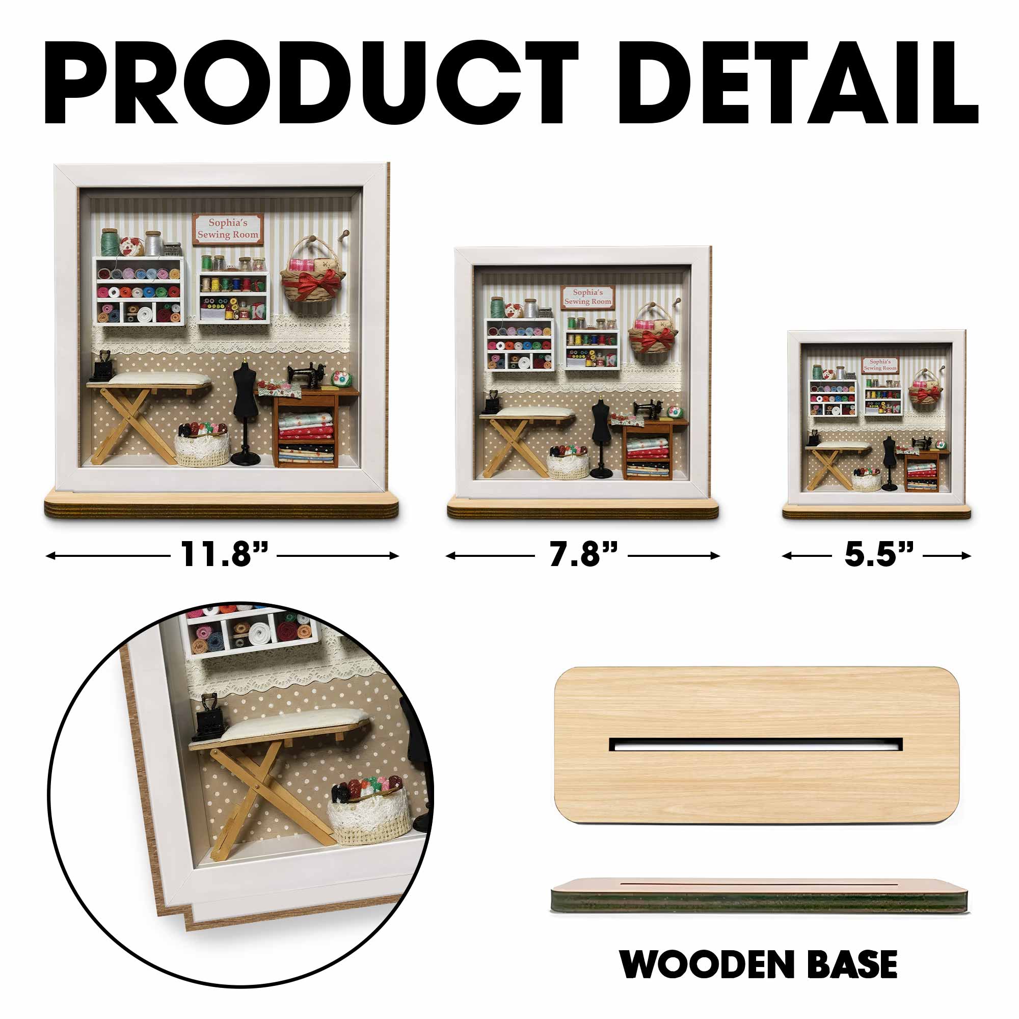 My Sewing Room With Miniature Sewing Machine And Thread Spools - Personalized Custom 2-Layer Wood Plaque With Flat Base - HAND023_WPLA - Image 5