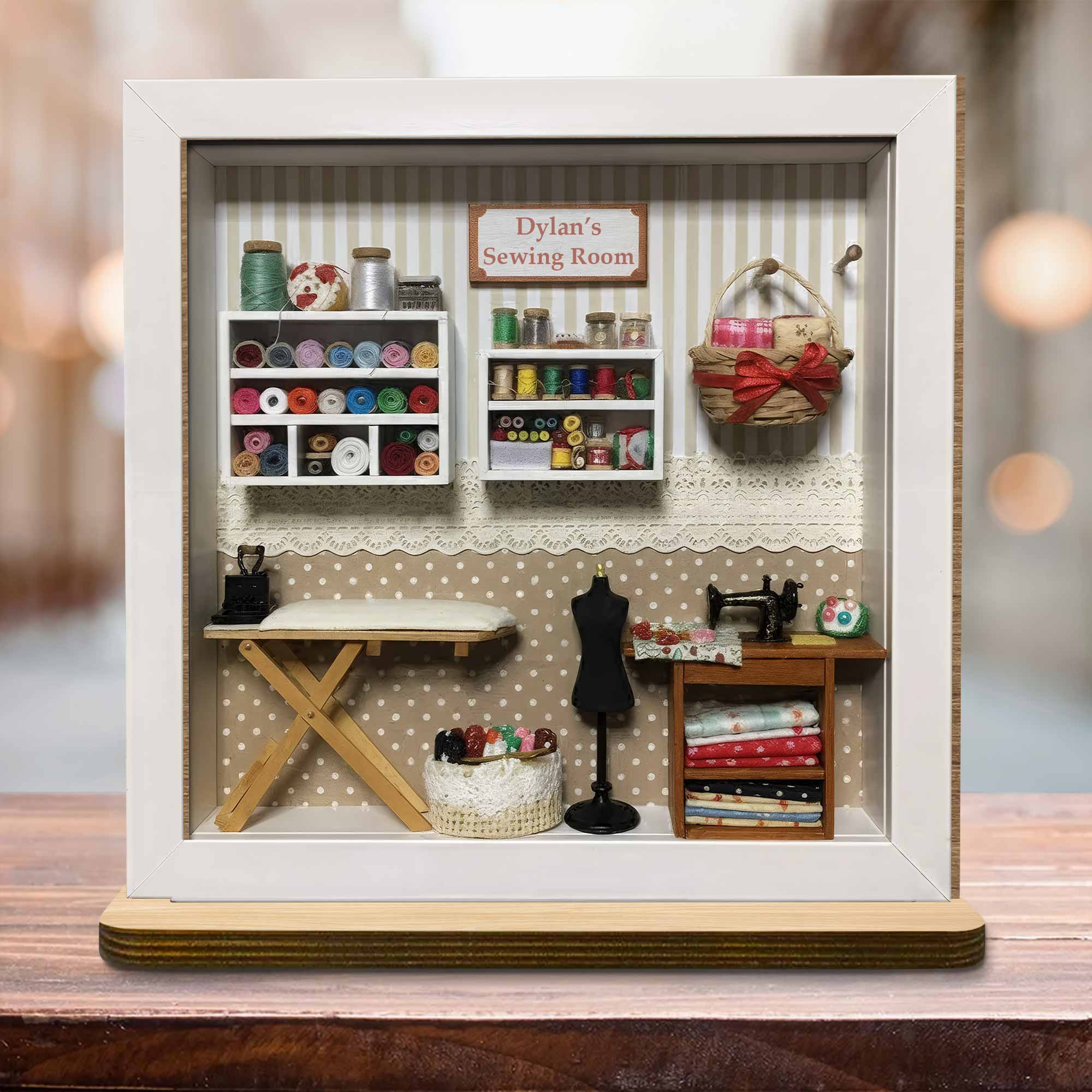 My Sewing Room With Miniature Sewing Machine And Thread Spools - Personalized Custom 2-Layer Wood Plaque With Flat Base - HAND023_WPLA - Image 6