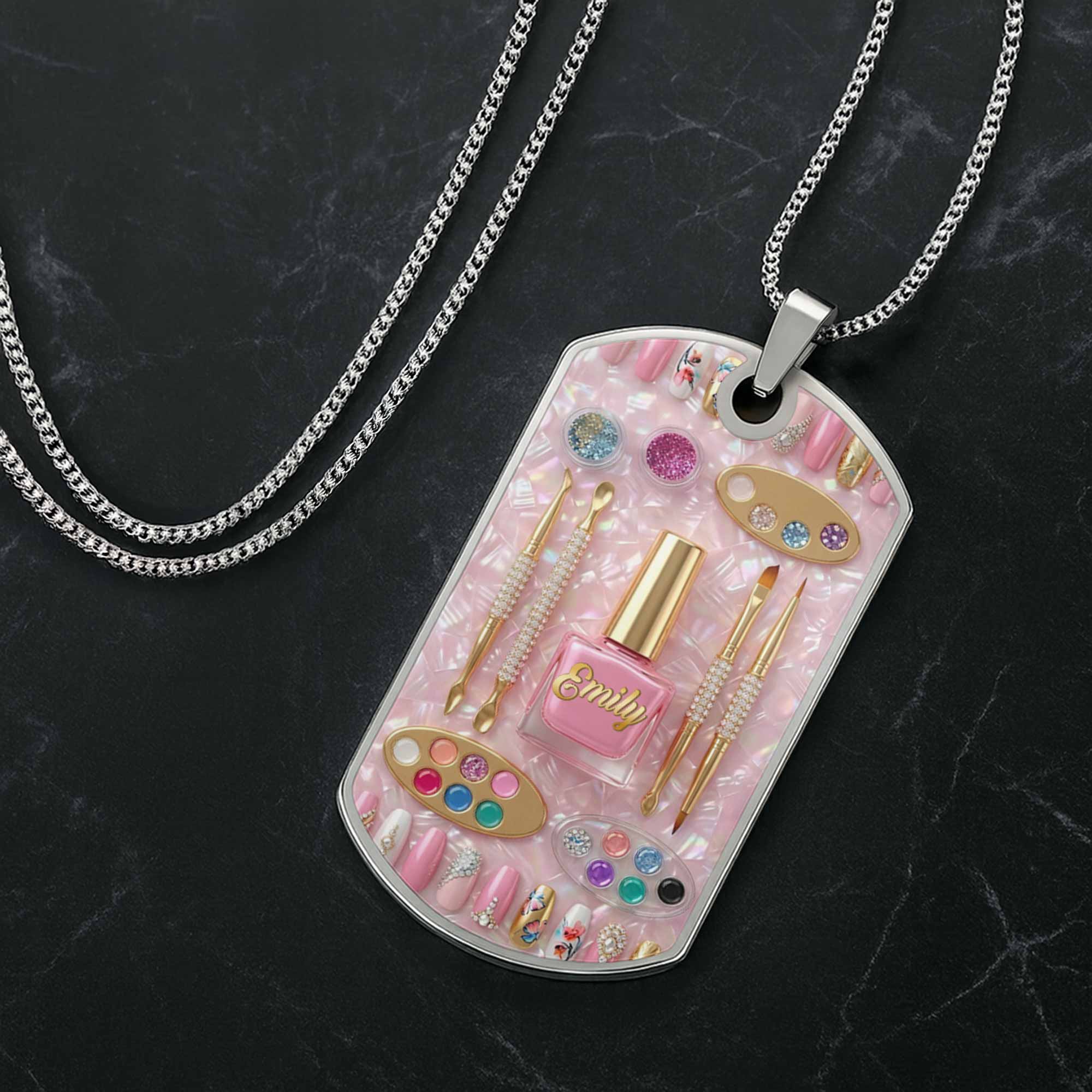 Nail Artist Passion With Polish And Tools Makeup Design - Personalized Custom Dog Tag Necklace - JBS130_DTNECK - Image 3