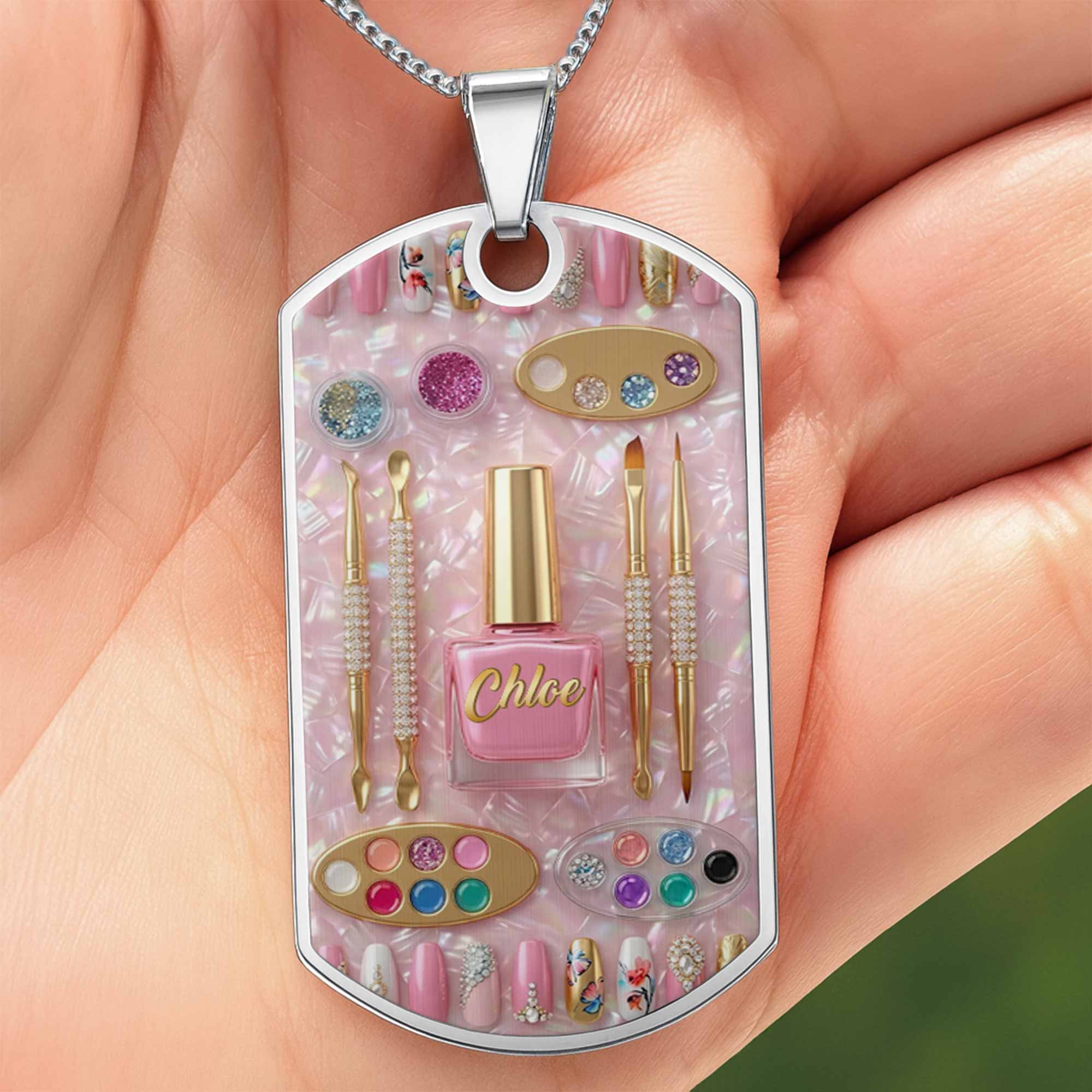 Nail Artist Passion With Polish And Tools Makeup Design - Personalized Custom Dog Tag Necklace - JBS130_DTNECK - Image 4