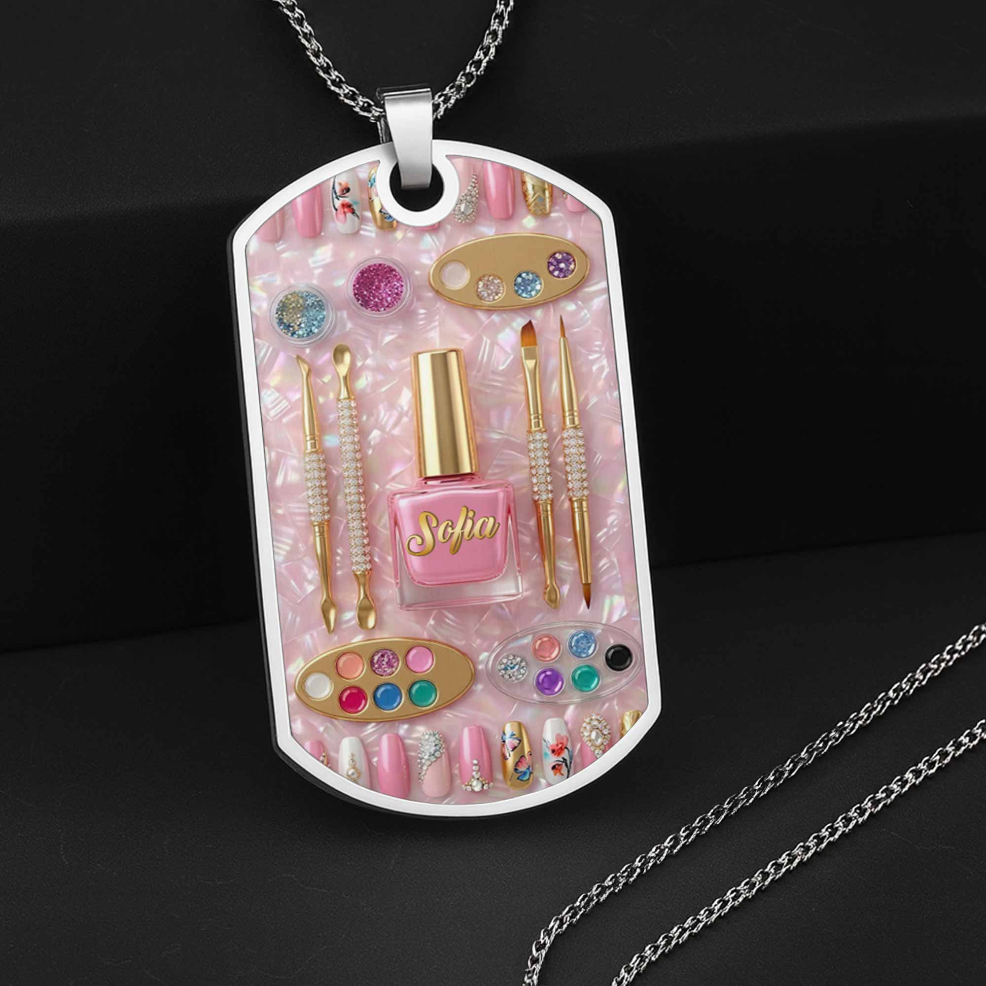 Nail Artist Passion With Polish And Tools Makeup Design - Personalized Custom Dog Tag Necklace - JBS130_DTNECK - Image 5