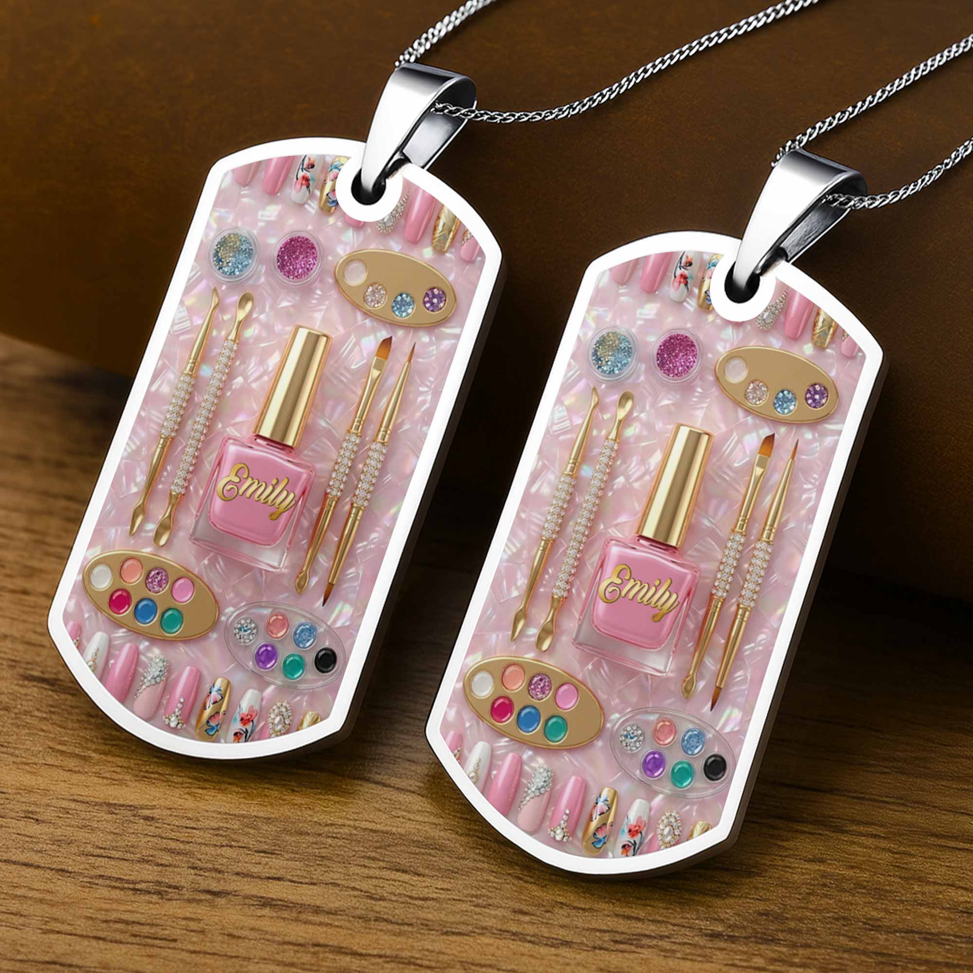 Nail Artist Passion With Polish And Tools Makeup Design - Personalized Custom Dog Tag Necklace - JBS130_DTNECK - Image 6