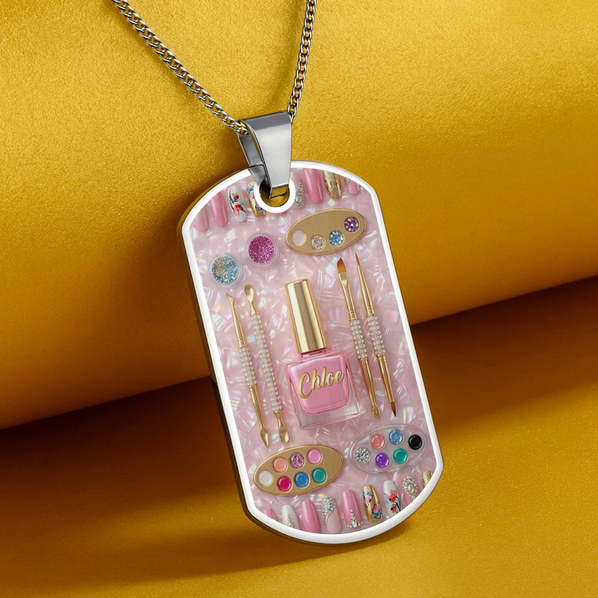 Nail Artist Passion With Polish And Tools Makeup Design - Personalized Custom Dog Tag Necklace - JBS130_DTNECK - Image 7