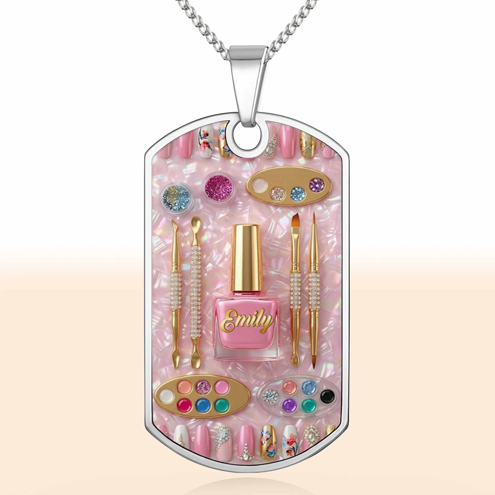 Nail Artist Passion With Polish And Tools Makeup Design - Personalized Custom Dog Tag Necklace - JBS130_DTNECK - Image 9