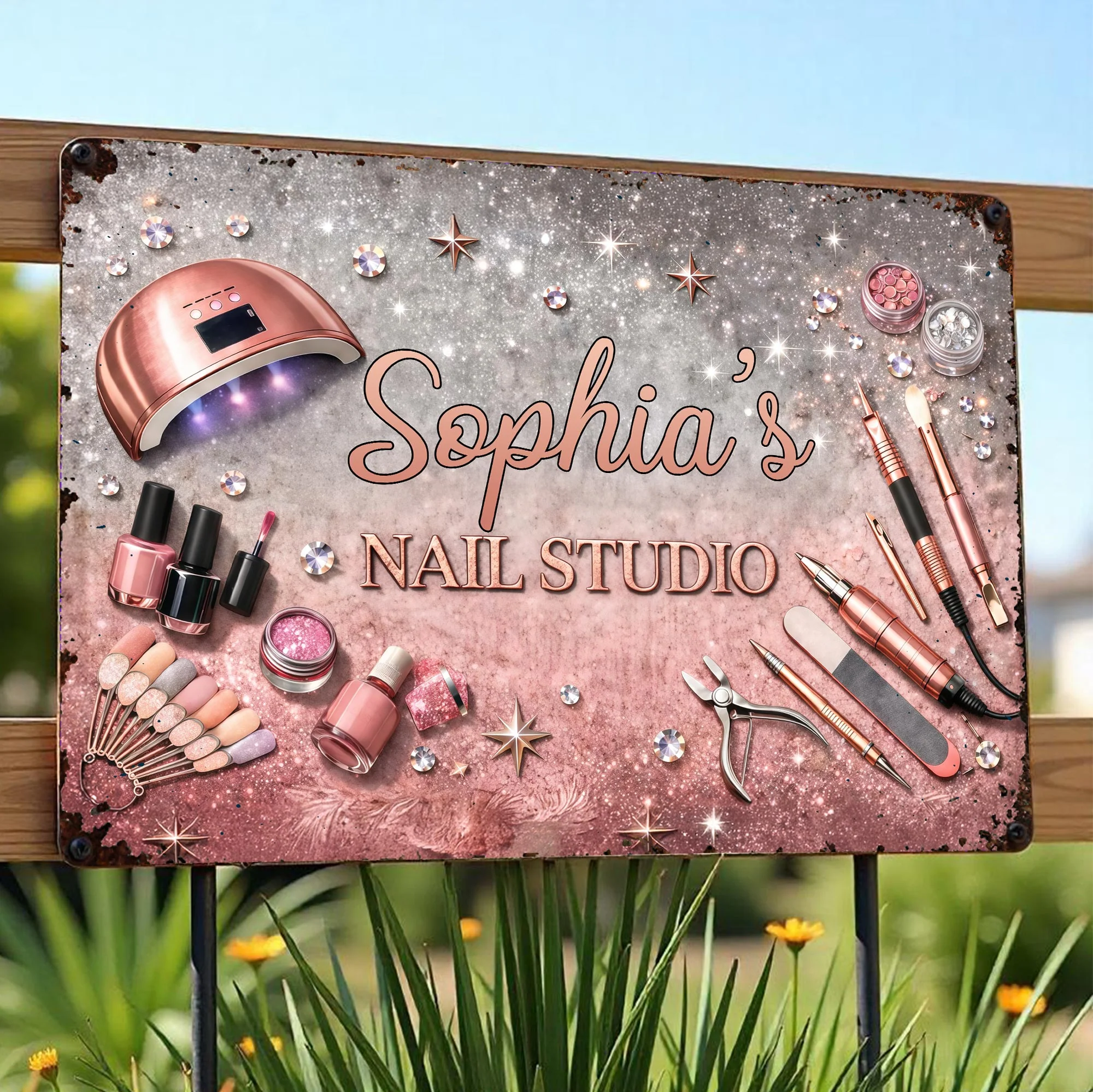 Nail Studio Personalized Manicure Tools And Glitter Stars Design - Personalized Metal Sign - JBS162_MSIGN - Image 3