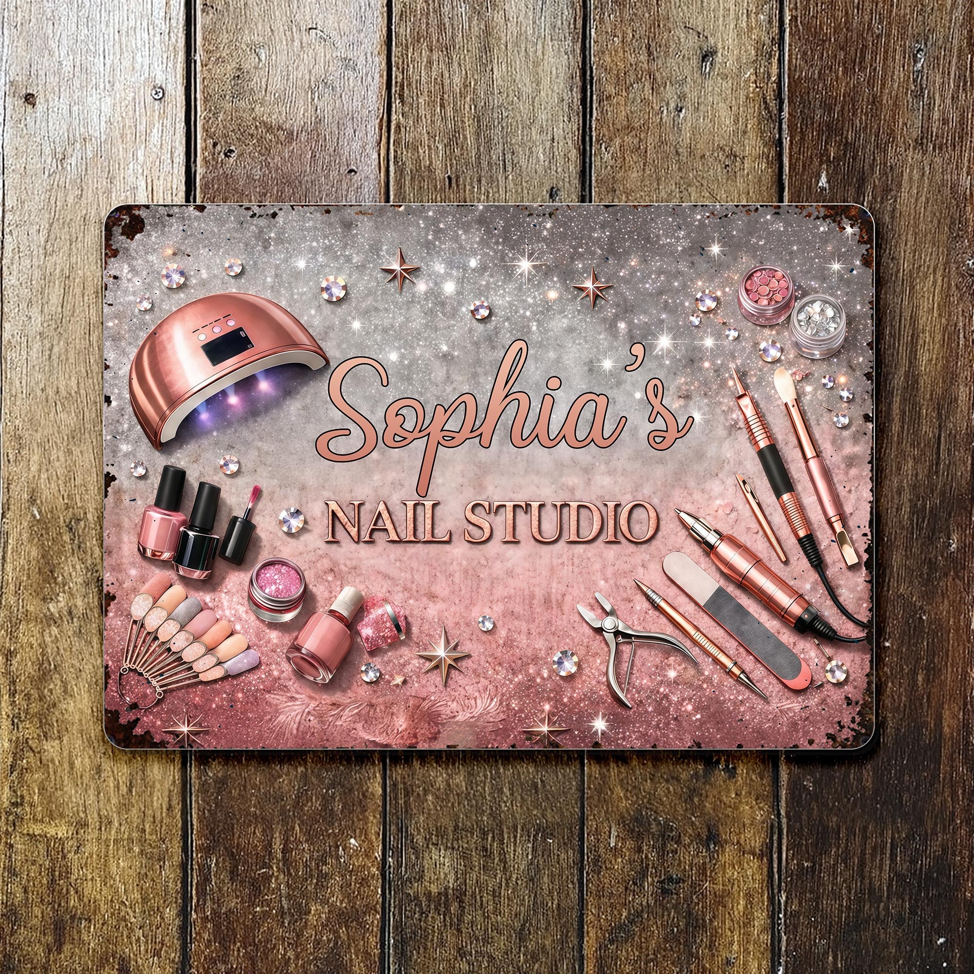 Nail Studio Personalized Manicure Tools And Glitter Stars Design - Personalized Metal Sign - JBS162_MSIGN - Image 4