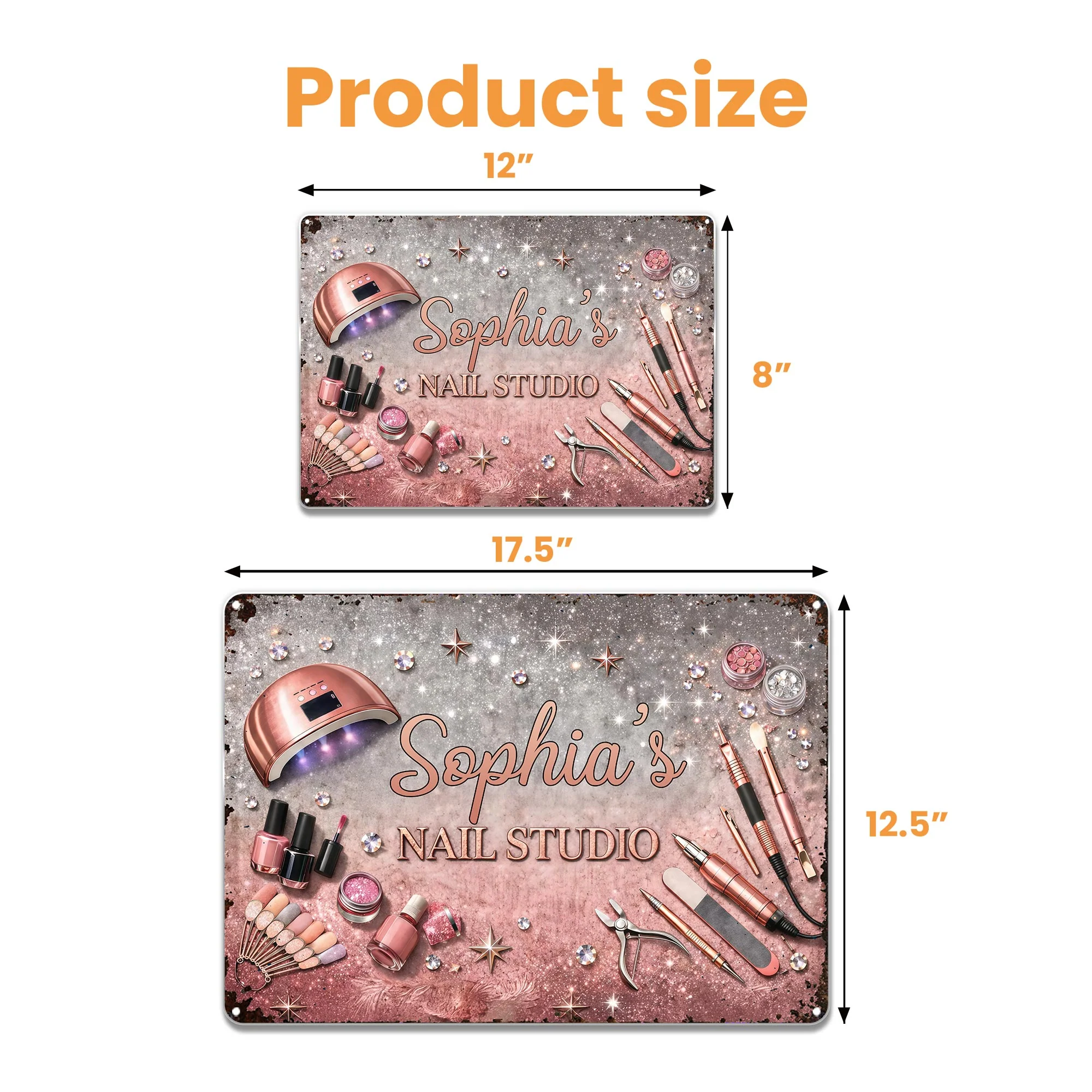 Nail Studio Personalized Manicure Tools And Glitter Stars Design - Personalized Metal Sign - JBS162_MSIGN - Image 6