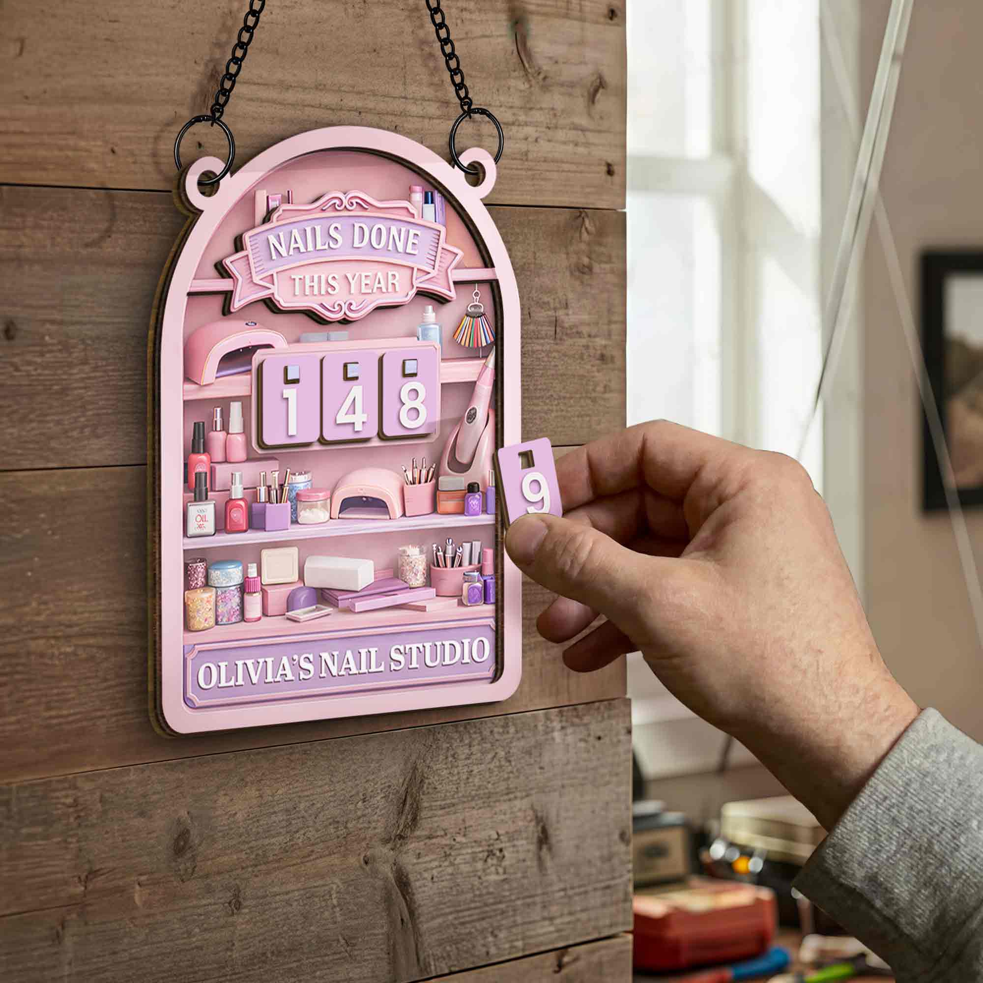 Nails Done This Year Nail Studio Tracker With Polish And Tools - Personalized Custom Tracker Sign - HOB142_TRASIG - Image 2