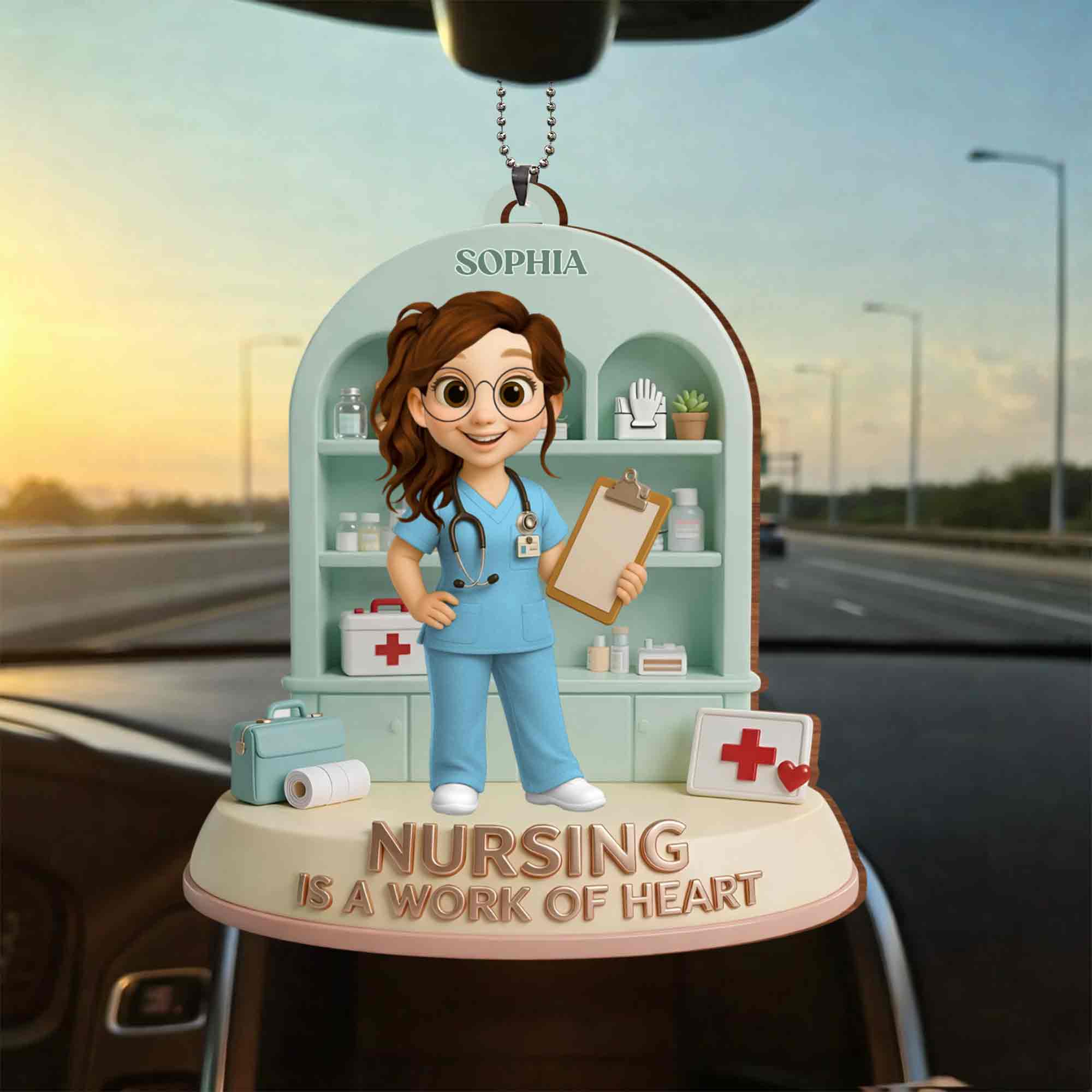 Nursing Is A Work Of Heart Custom Nurse With Medical Cabinet And Clipboard - Personalized Custom Wood Ornament, Car Hanging Ornament - NUR065_WCA - Image 8