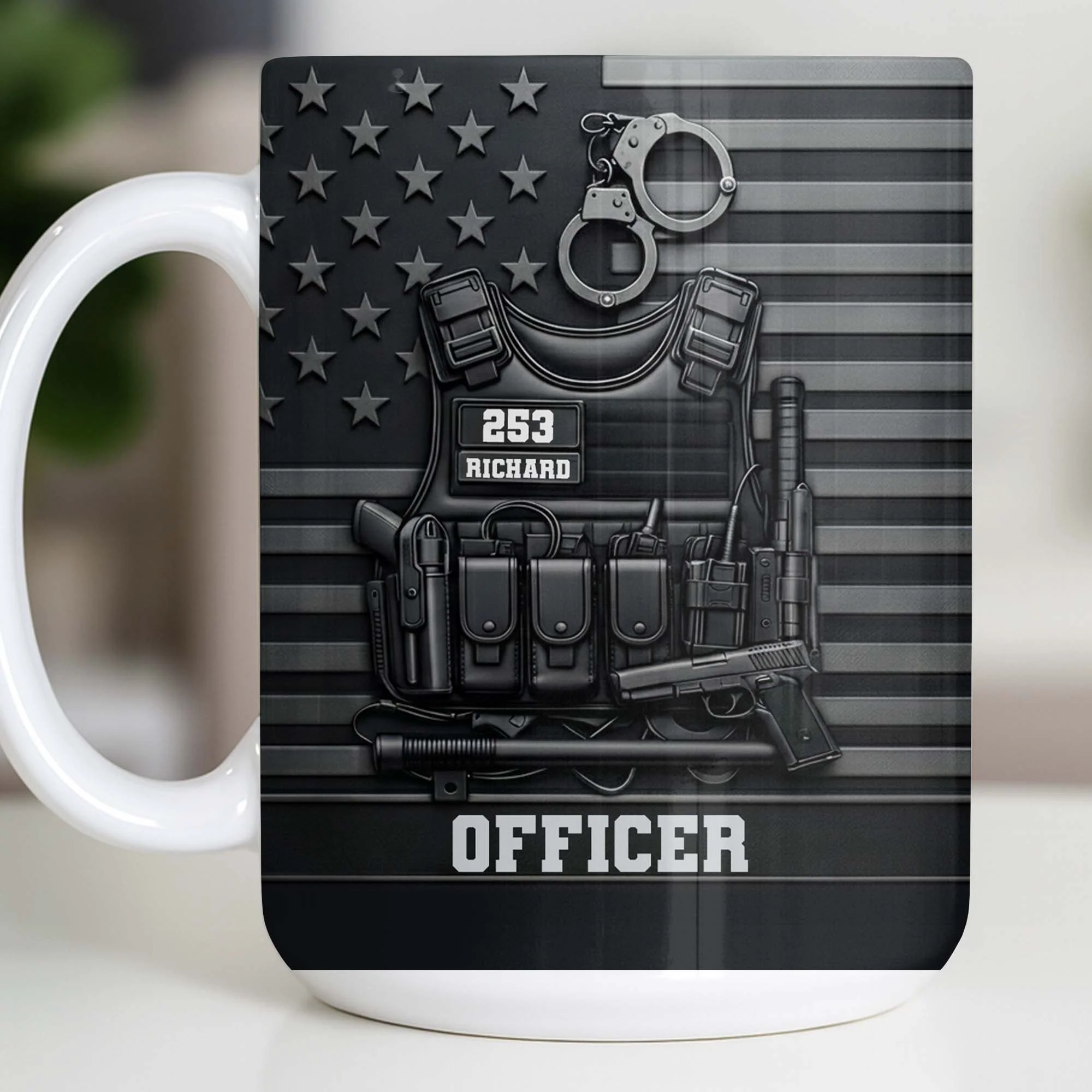 Officer Tactical Vest And American Flag Design - Personalized Custom Coffee Mug - OFC040_MG - Image 11