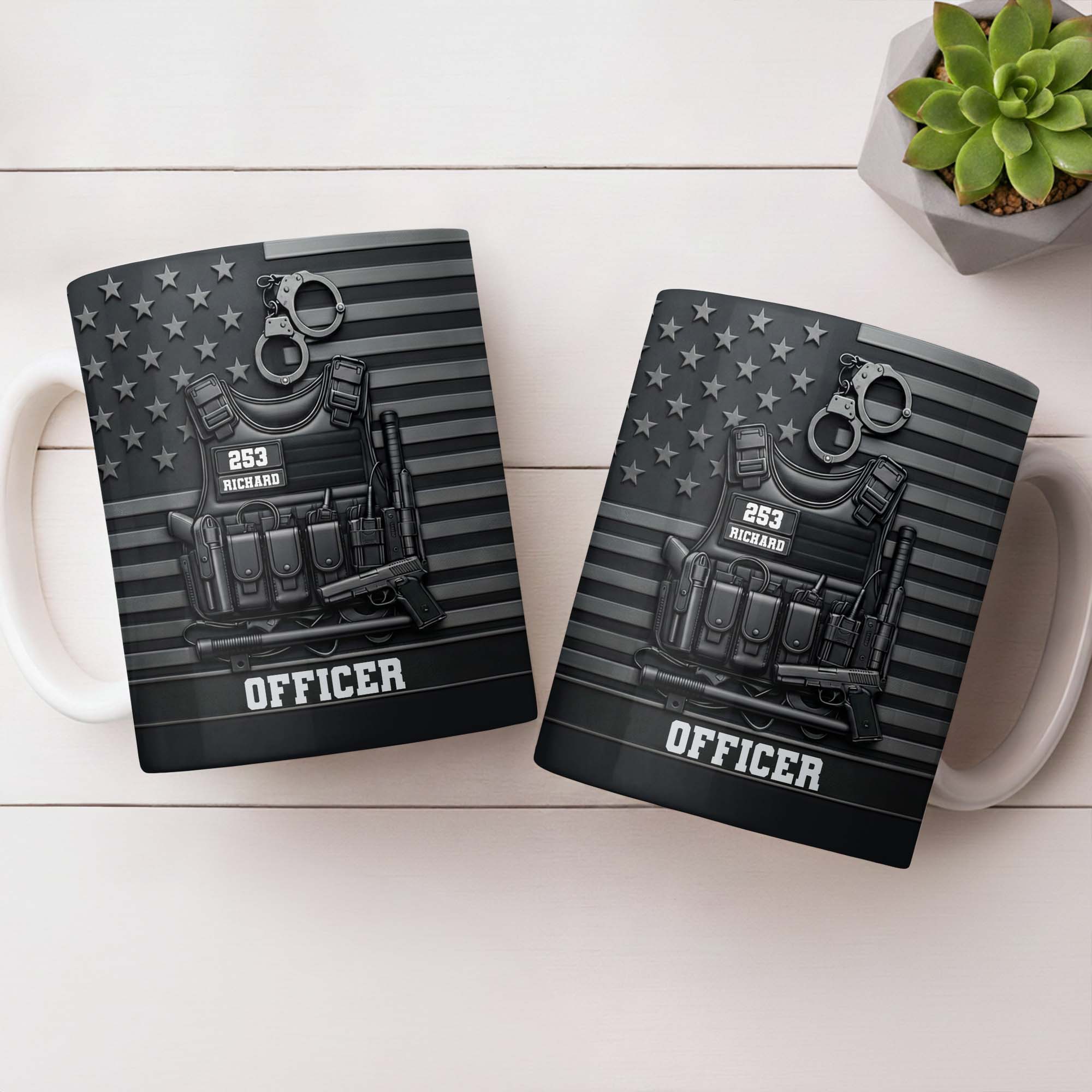 Officer Tactical Vest And American Flag Design - Personalized Custom Coffee Mug - OFC040_MG - Image 7