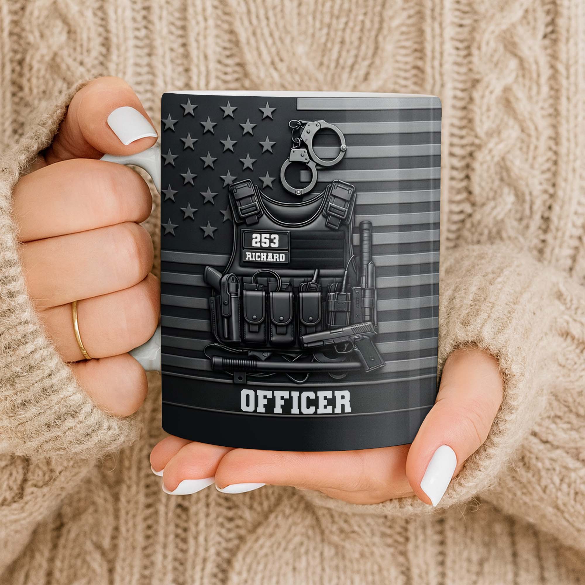 Officer Tactical Vest And American Flag Design - Personalized Custom Coffee Mug - OFC040_MG - Image 9