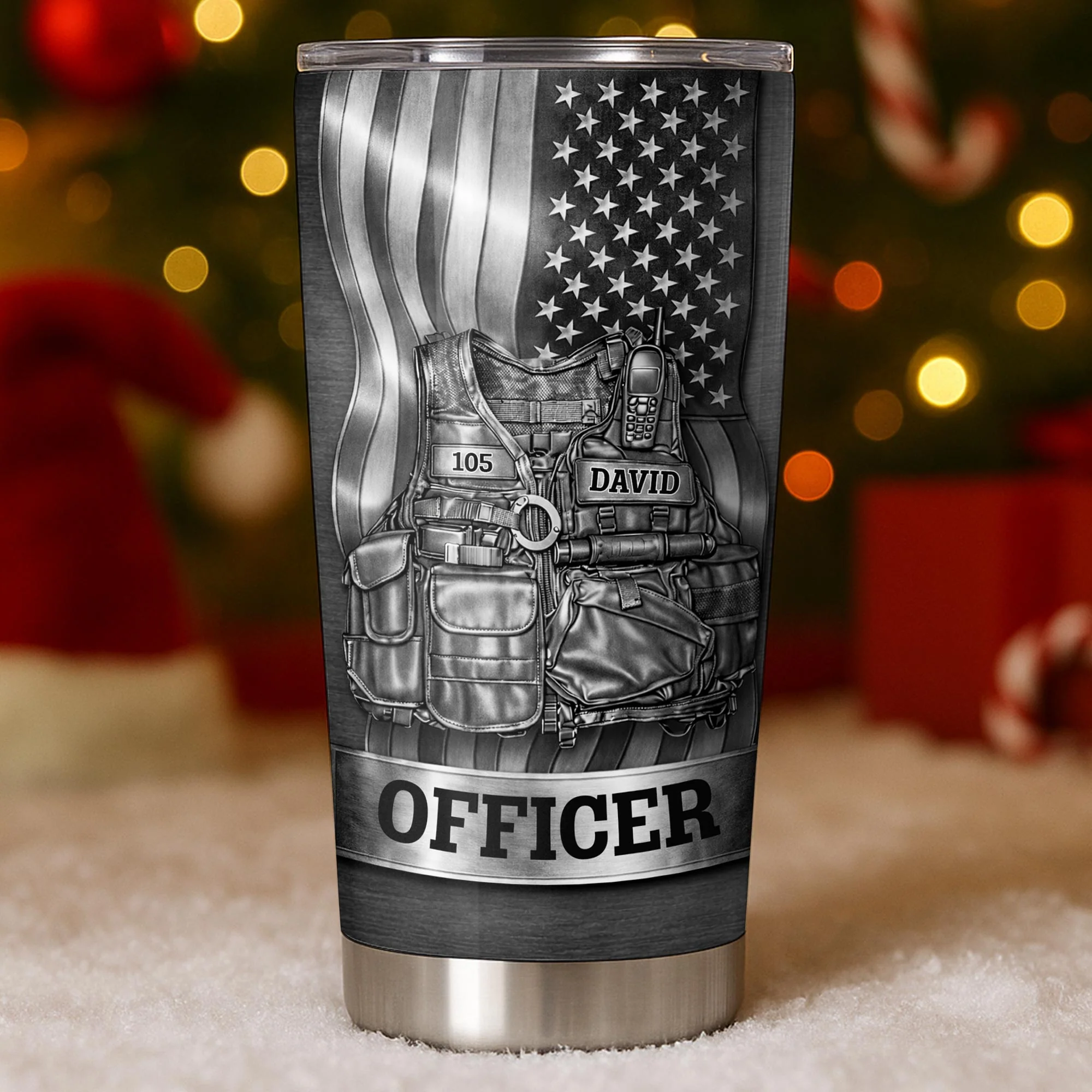 Officer Tactical Vest And American Flag Design - Personalized Custom Stainless Steel Tumbler 20oz 30oz - OFC056_TB - Image 3