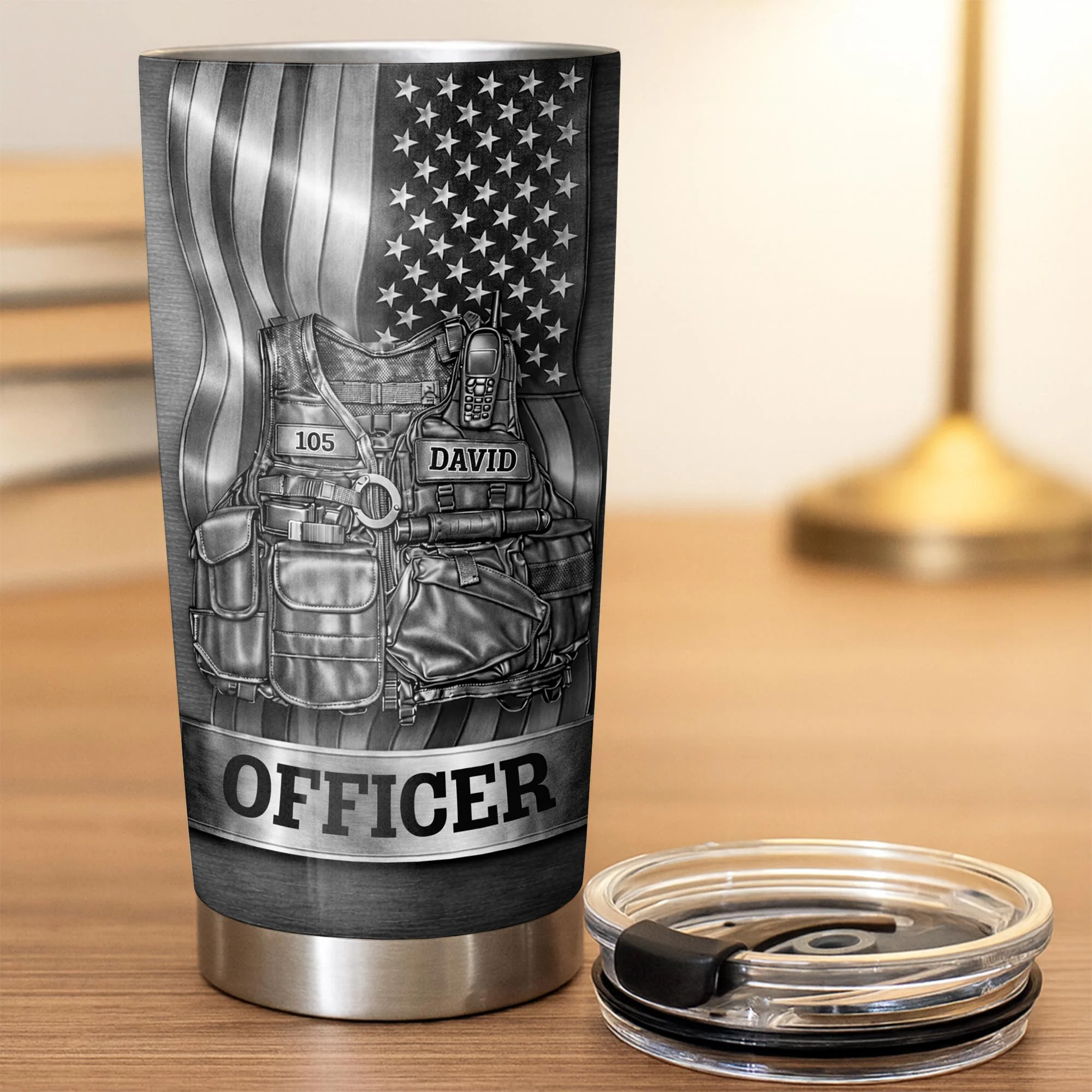 Officer Tactical Vest And American Flag Design - Personalized Custom Stainless Steel Tumbler 20oz 30oz - OFC056_TB - Image 5