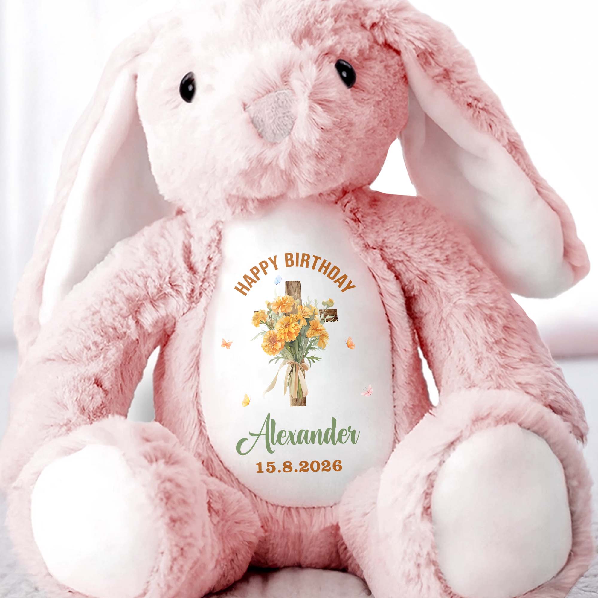 On Your Christening Day Cross And Purple Flowers Personalized Design - Personalized Stuffed Bunny - FTH132_BUN - Image 5