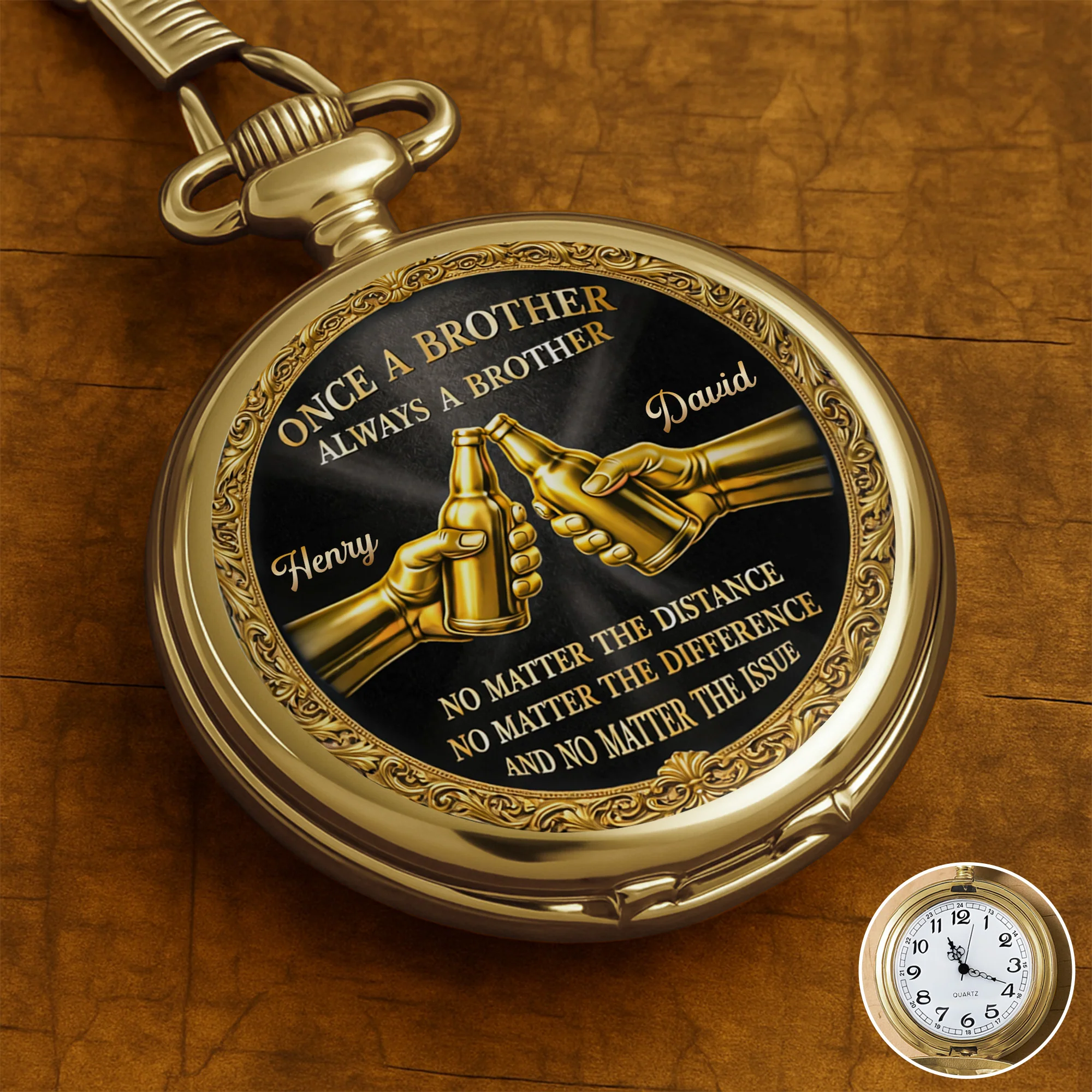 Once A Brother Always A Brother With Beer Bottles Design - Personalized Custom Pocket Watch - BRT034_GWATCH